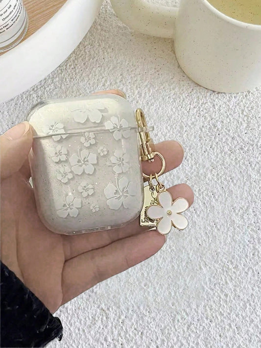 1pc Cute White Flower Wireless Earphone Case Compatible With AirPods