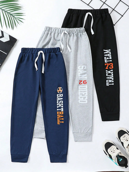 3pcs/Set Young Boys' Casual Slogan Printed Trousers, Suitable For Summer, Leisure, Sports, Travel, Daily, Outdoor, Spring And Autumn