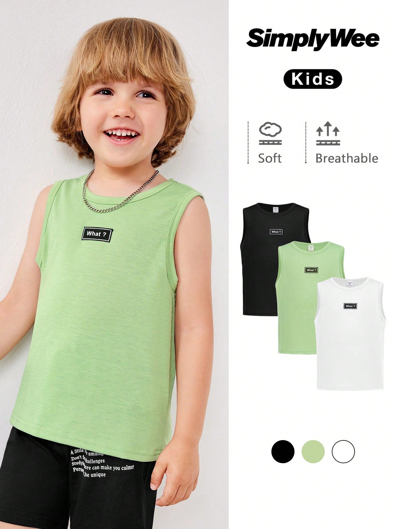 Young Boy 3pcs/Set Matching Casual Round Neck Sleeveless Top With Letter Print