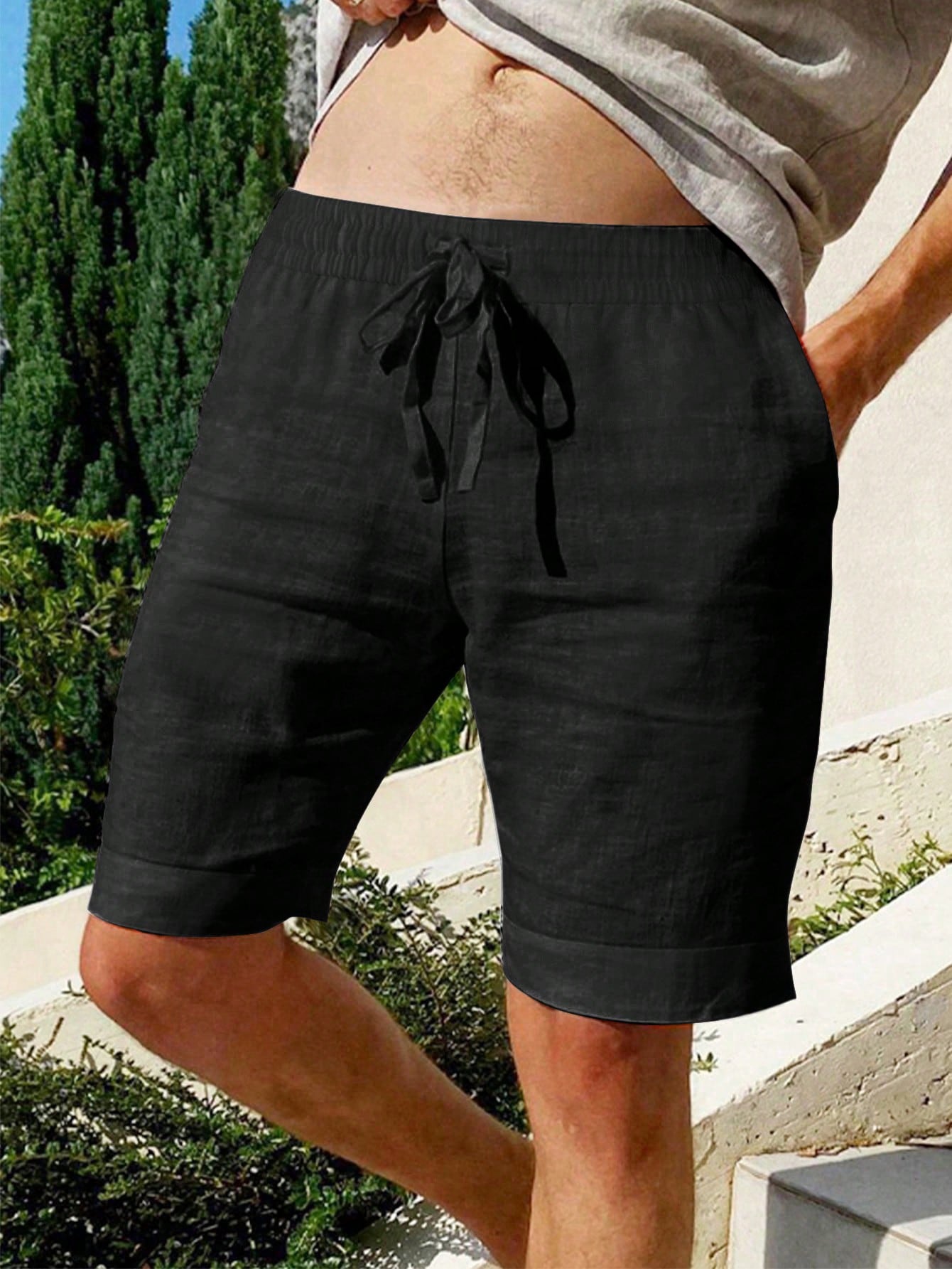 Men's Solid Color Drawstring Waist Shorts