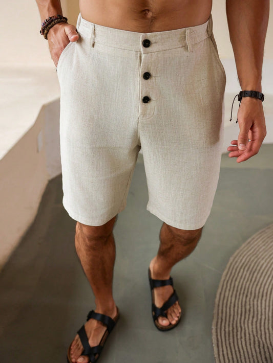 Men's Summer Button Fly Shorts With Side Pockets, Casual