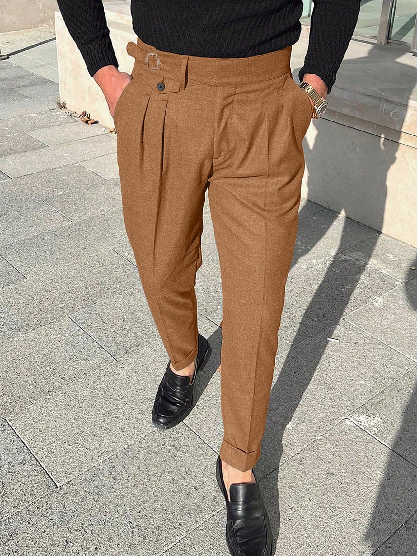 Men's Fashionable Solid Colored Pleated Pants