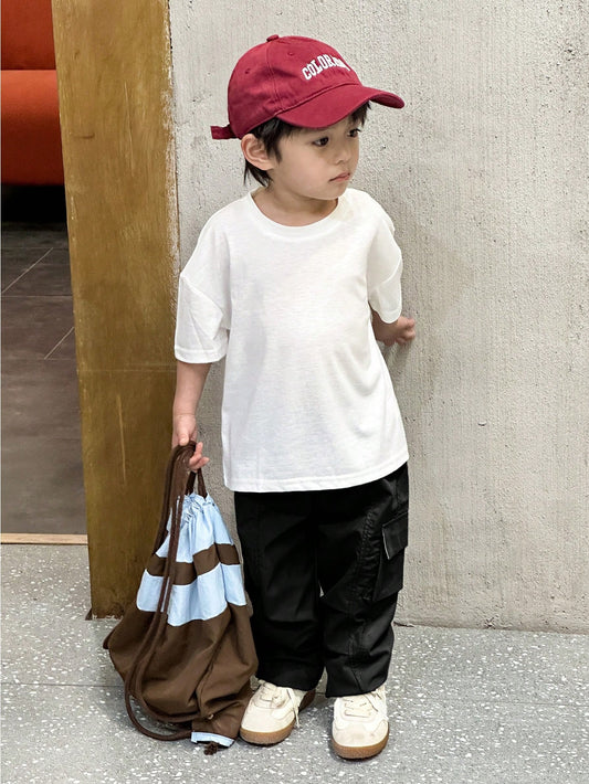 Kids Young Boys' Spring & Autumn Casual Cargo Pants With Pocket And Division Design