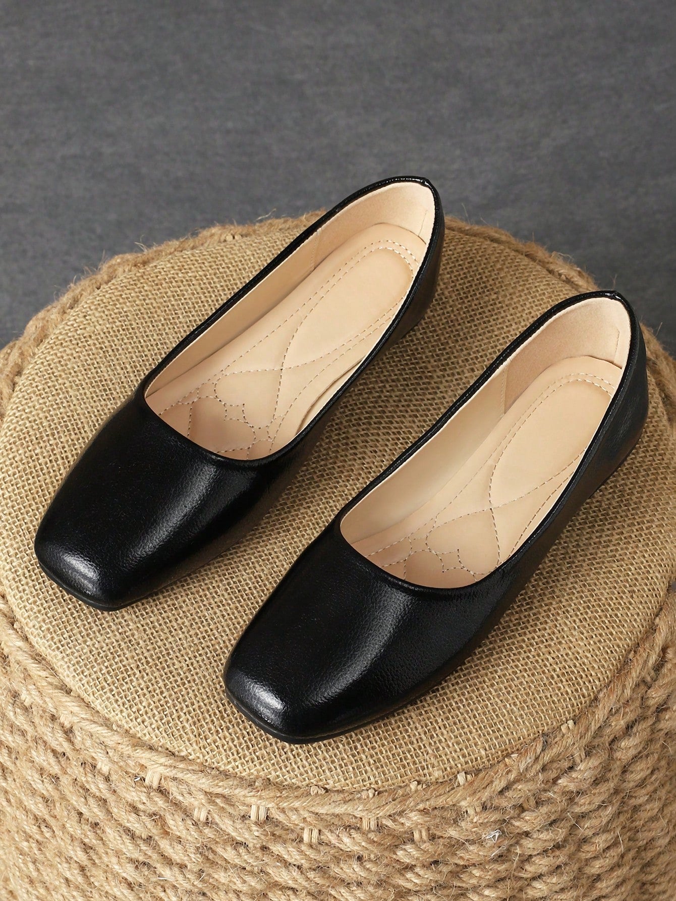 Women's Shallow-Mouth Square Toe Flat Shoes, Black, Suitable For Autumn Daily Commute And Office, Versatile And Casual