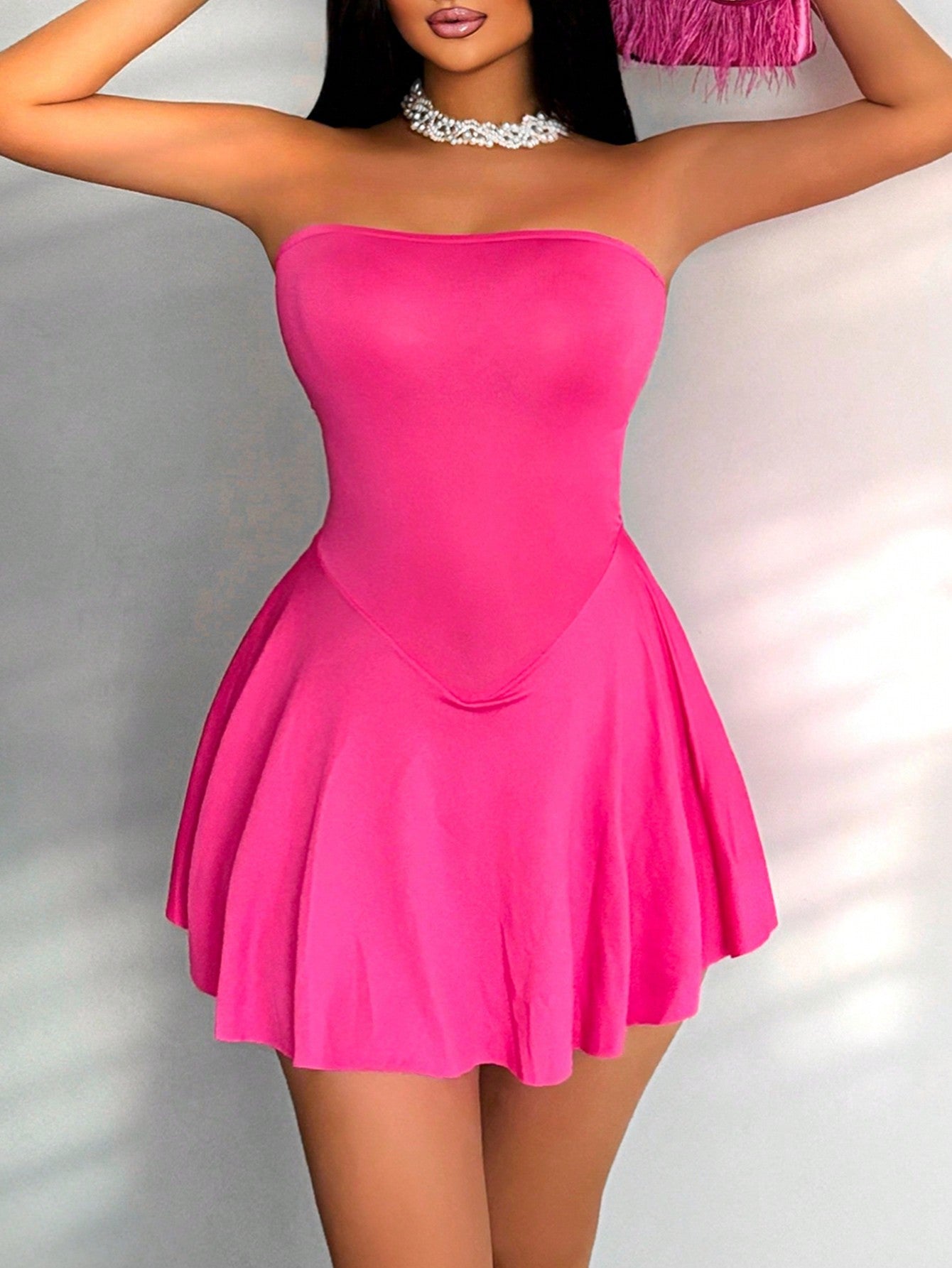 Women's Summer Solid Color Casual Strapless Mini Dress