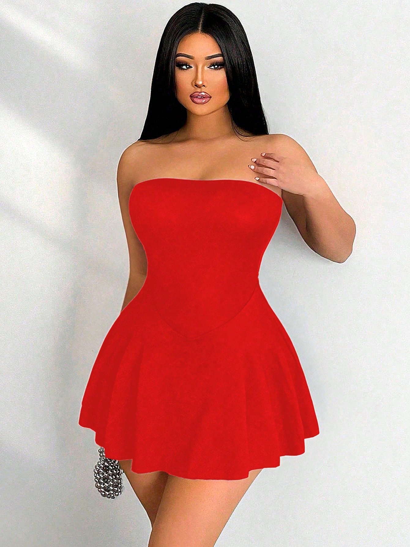 Women's Summer Solid Color Casual Strapless Mini Dress