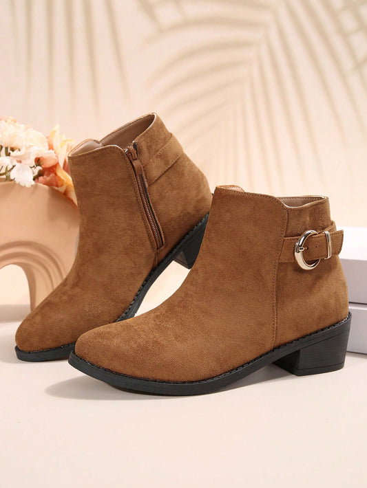 2024 New Suede Women's  Boots For Export, Flat/Chunky Heel, Side Zipper, Vintage Short Boots