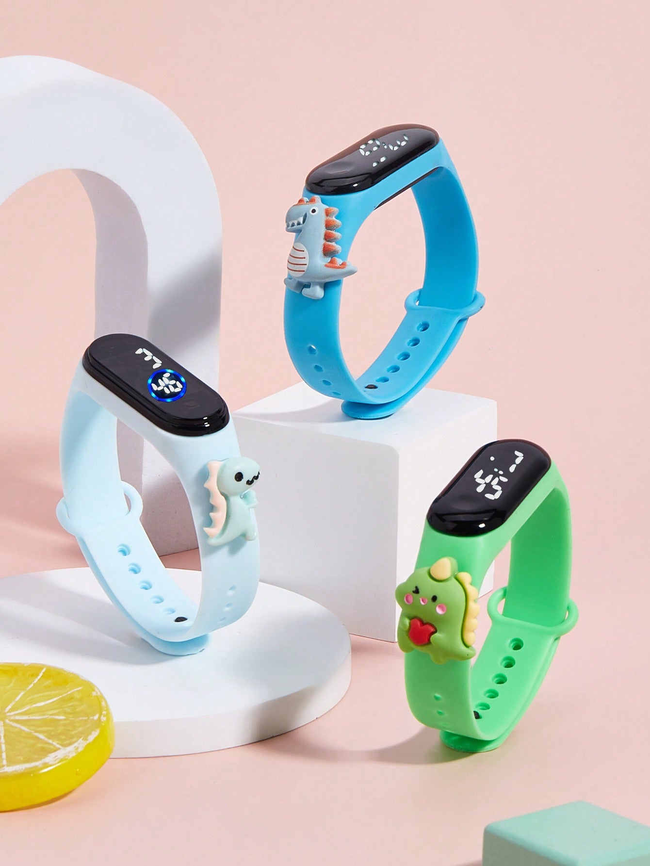 3pcs Children's Cute Mini Dinosaur Combination M3 Touch Screen LED Sports Casual Fashionable Electronic Watch Set