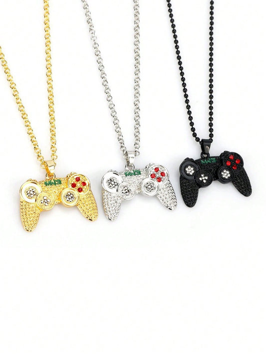 1pc Boys Game Controller Necklace - Colorful Rhinestone Decoration - Durable Casual Accessories - Holiday Gifts