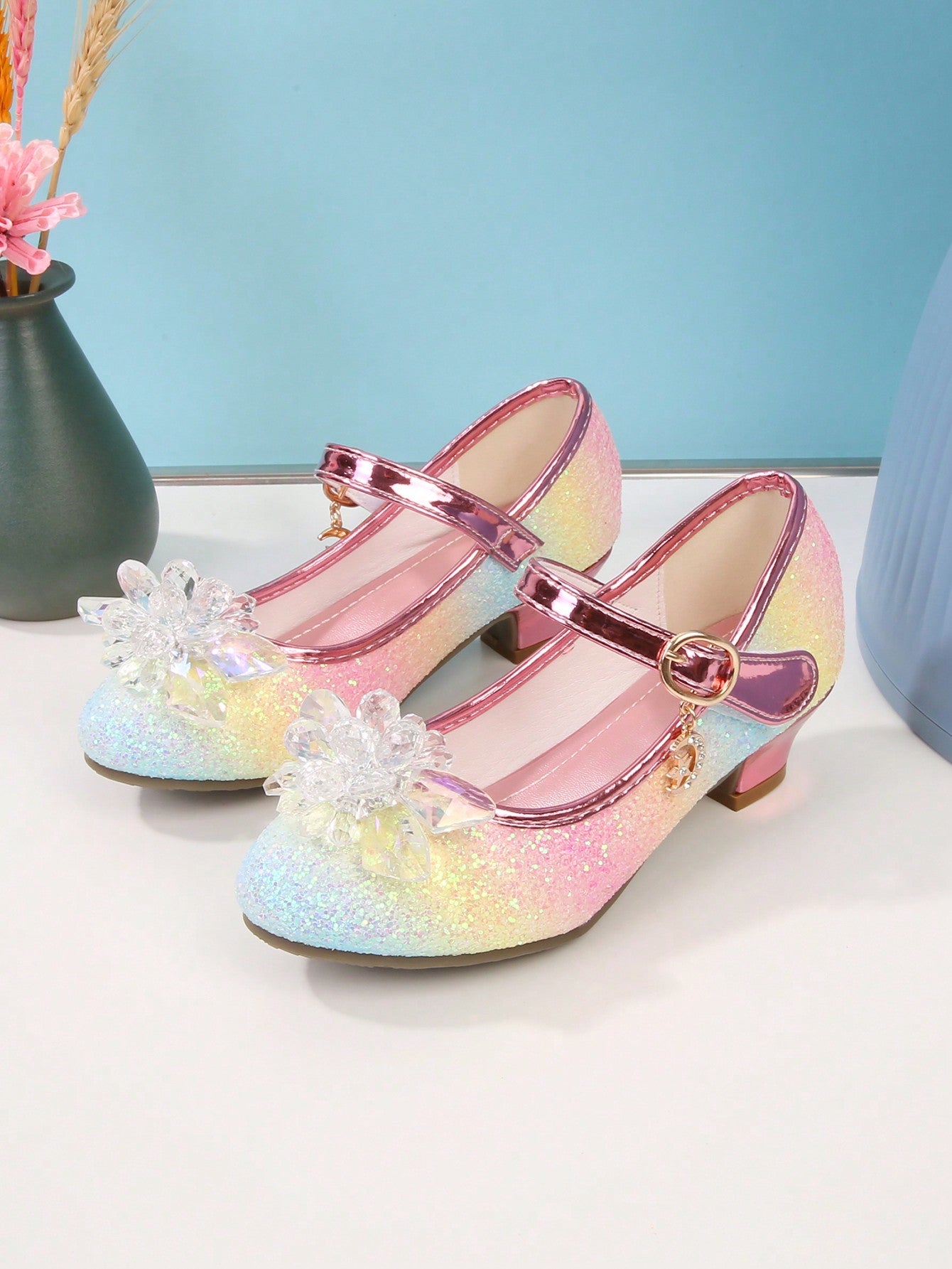 Girls' Crystal Dance Shoes, Spring And Autumn Princess Style High Heel Shoes For Kids