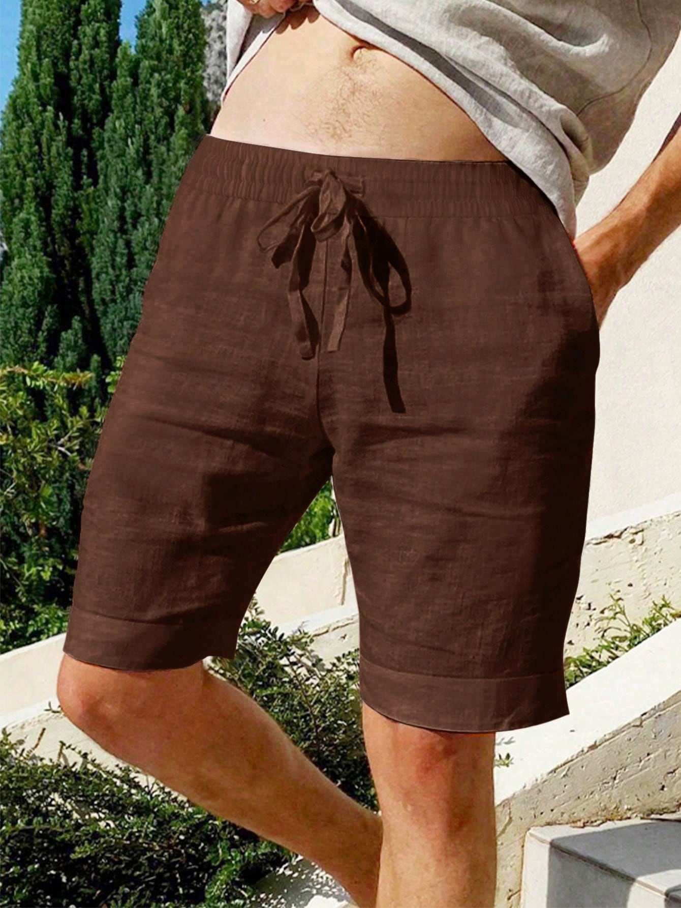 Men's Solid Color Drawstring Waist Shorts