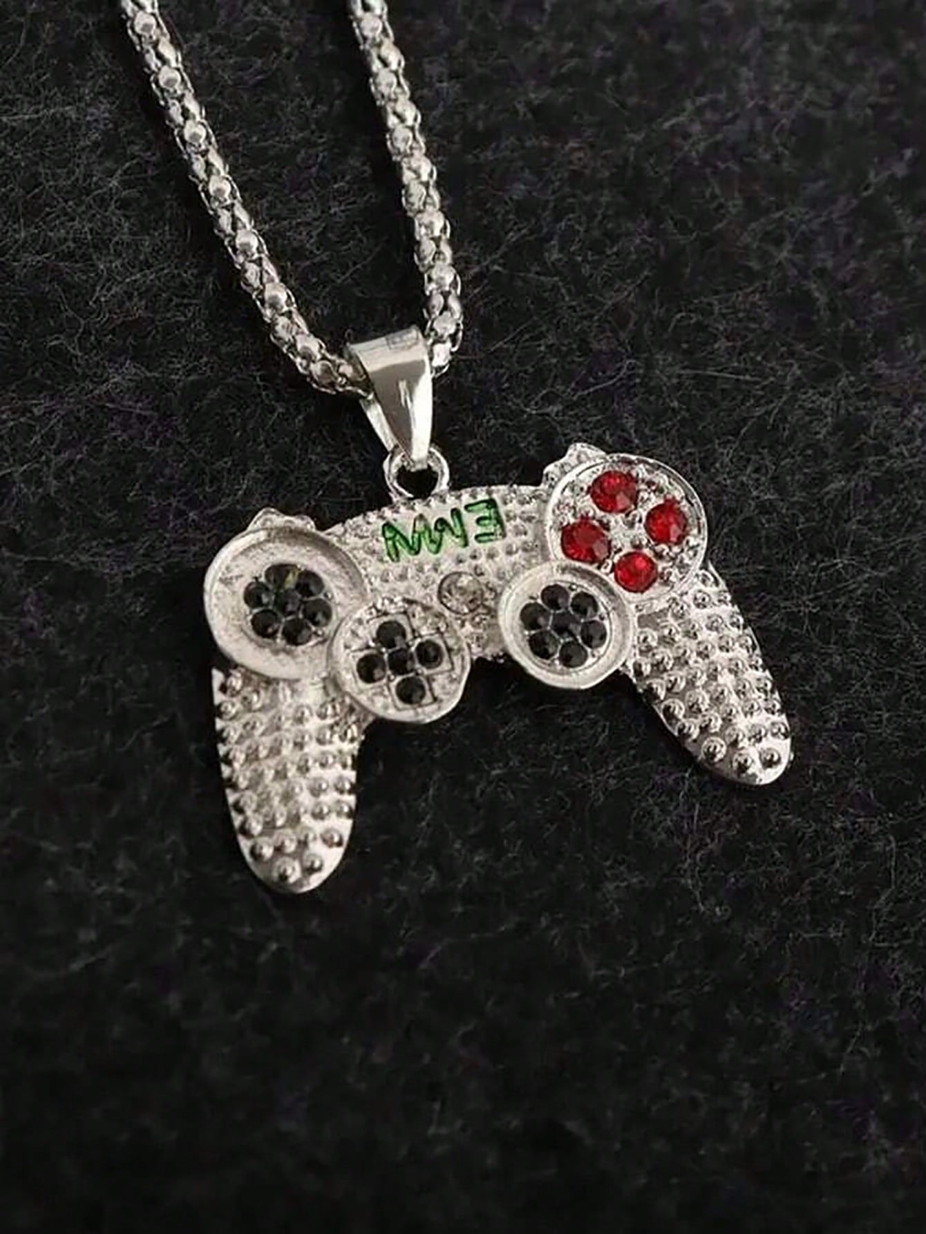 Trendy Boys' Game Controller Necklace -  Synthetic Stone, Sporty Casual Accessory, Perfect Gamer Gift