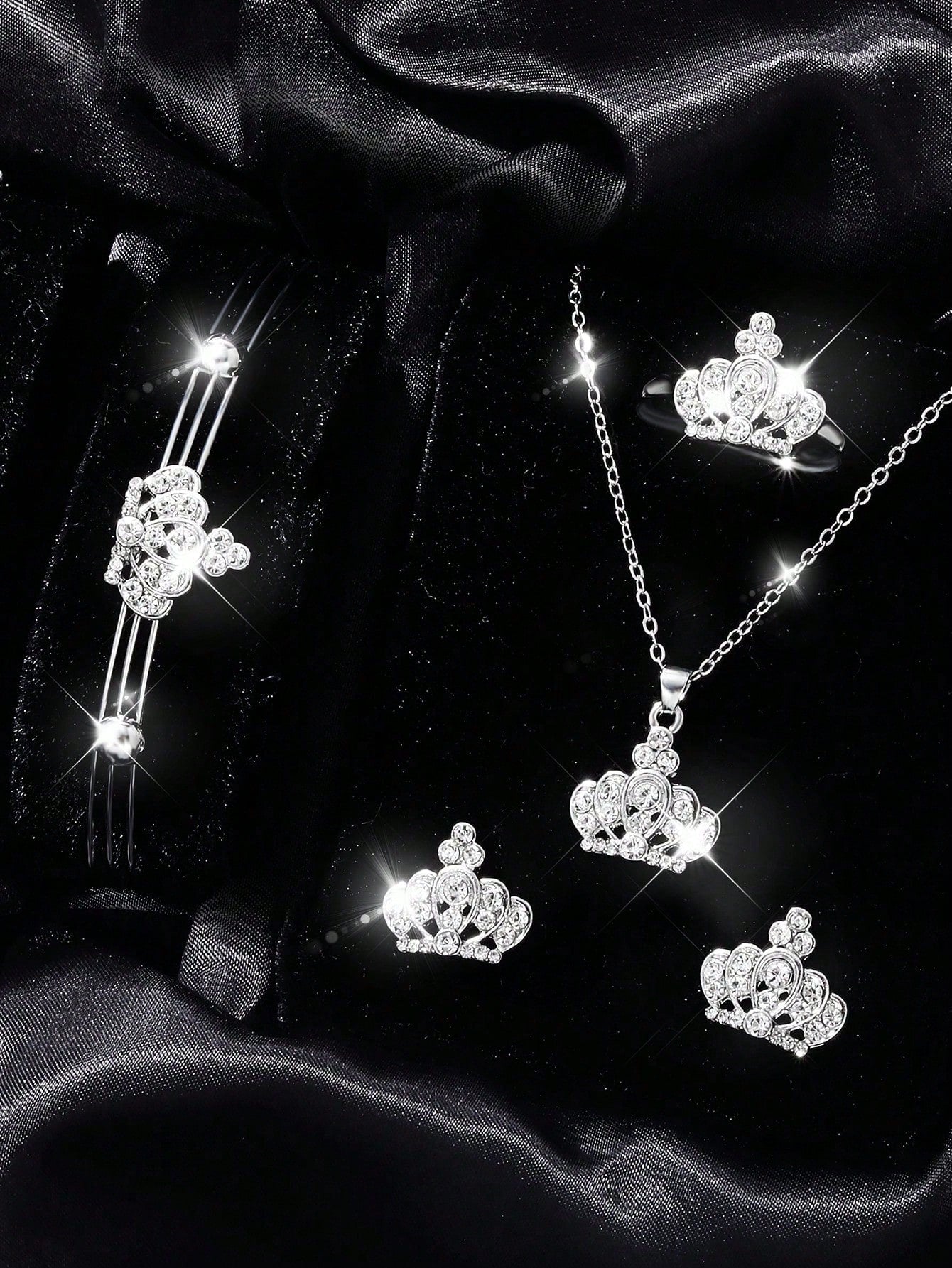 5 Exquisite And Versatile Crown, Light Luxury Ring, Necklace, Earrings, Bracelet Set, As A Gift To The Most Beautiful Mother, The Princess Dream Of Young Girls