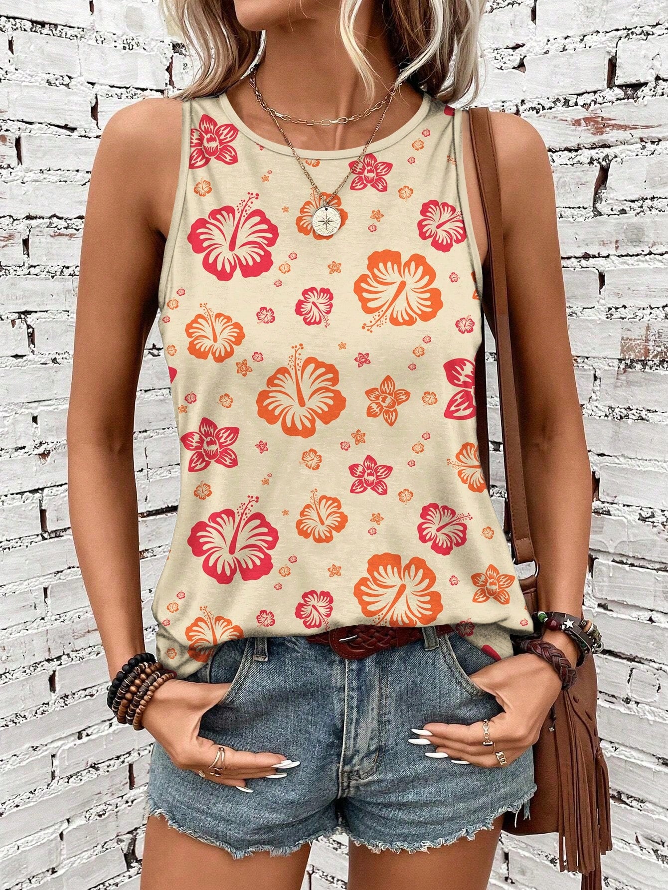 Women's Casual Floral Pattern Summer Round Neck Tank Top