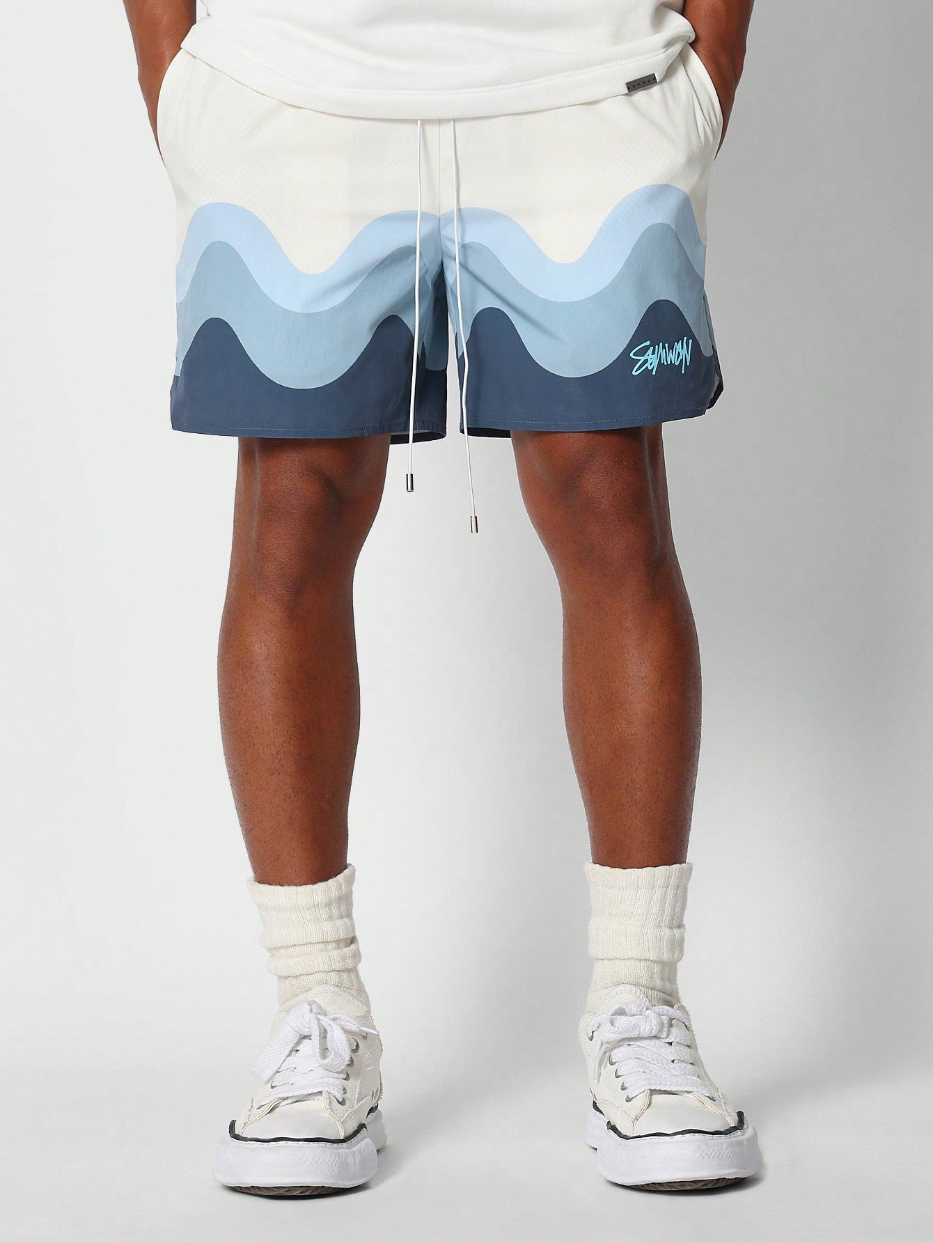 Nylon Swim Shorts With All Over Print