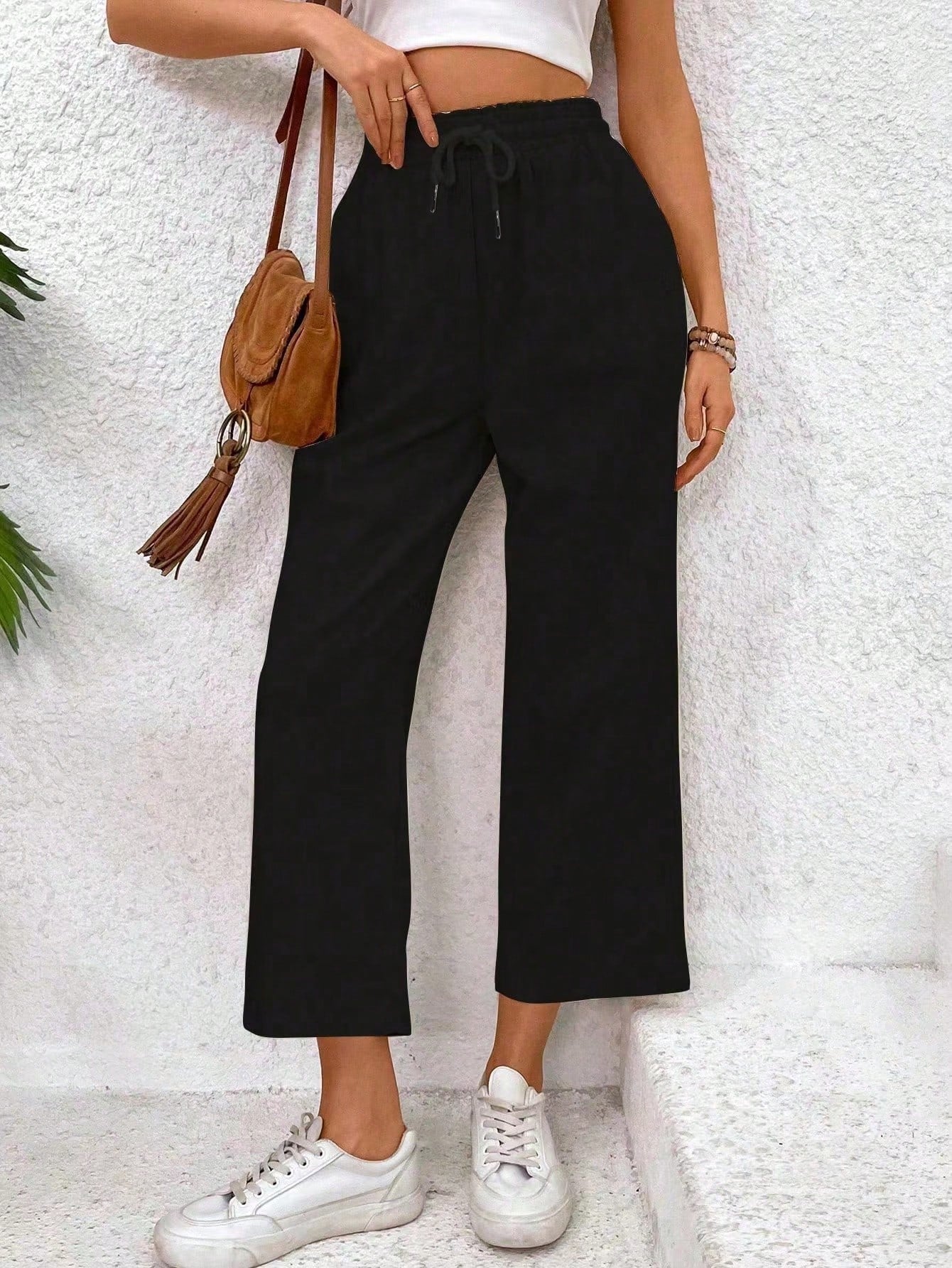 Women Loose Solid Color Wide-Legged Pants For Summer