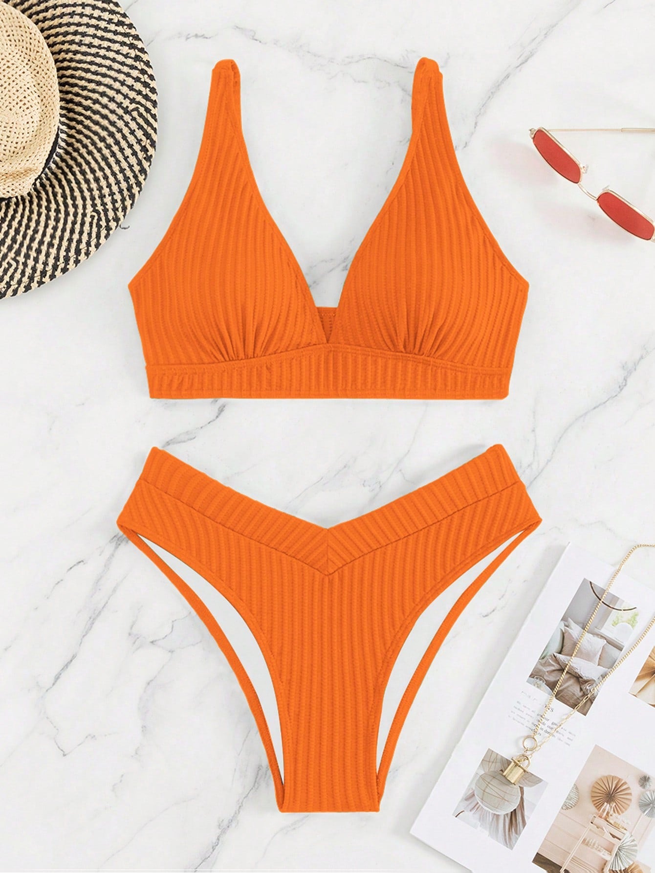 Swim Summer Beach Women's Solid Textured Bikini Set