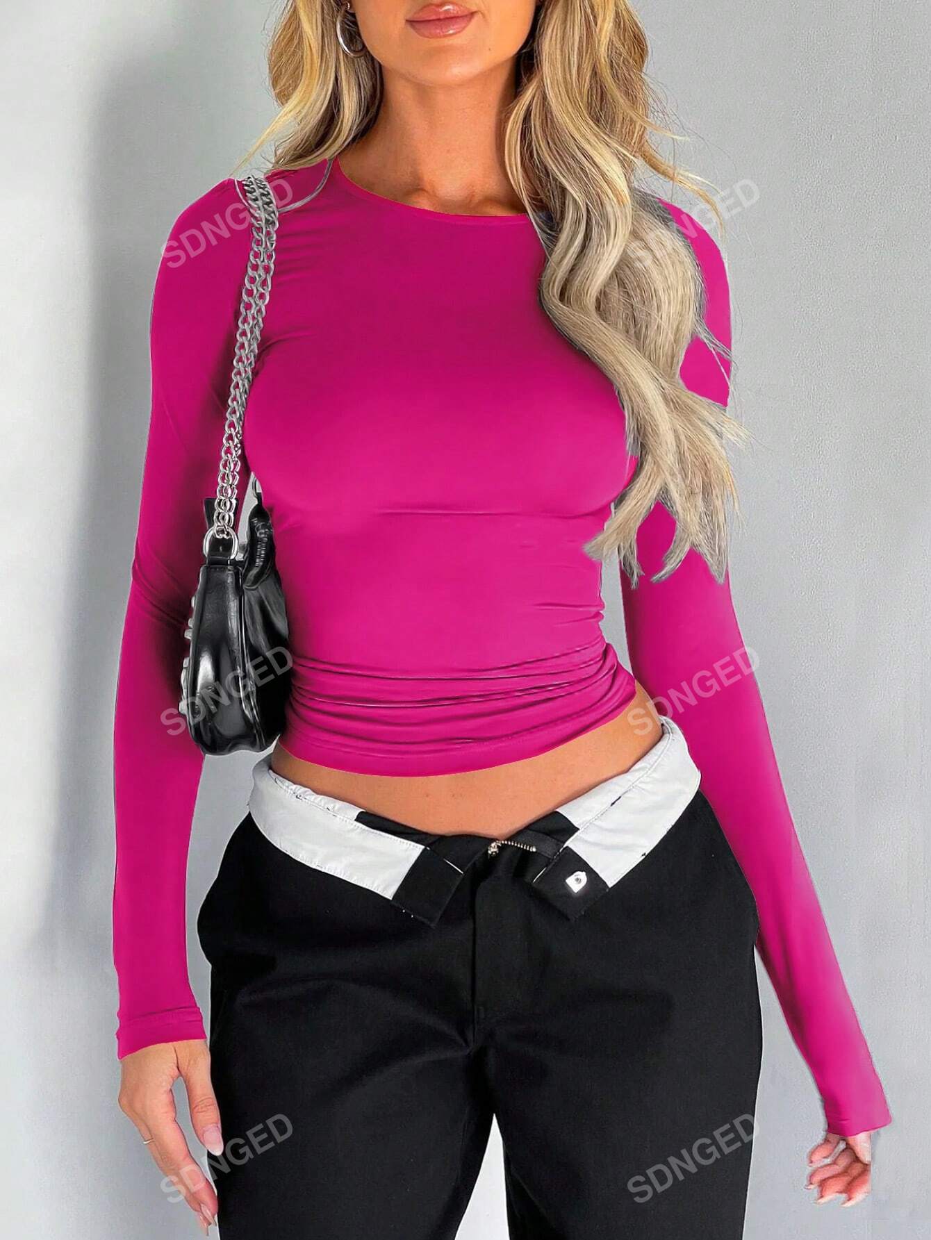 Elegant & Versatile Women's Spring Summer Solid Color Slim Fit Long Sleeve Round Neck T-Shirt