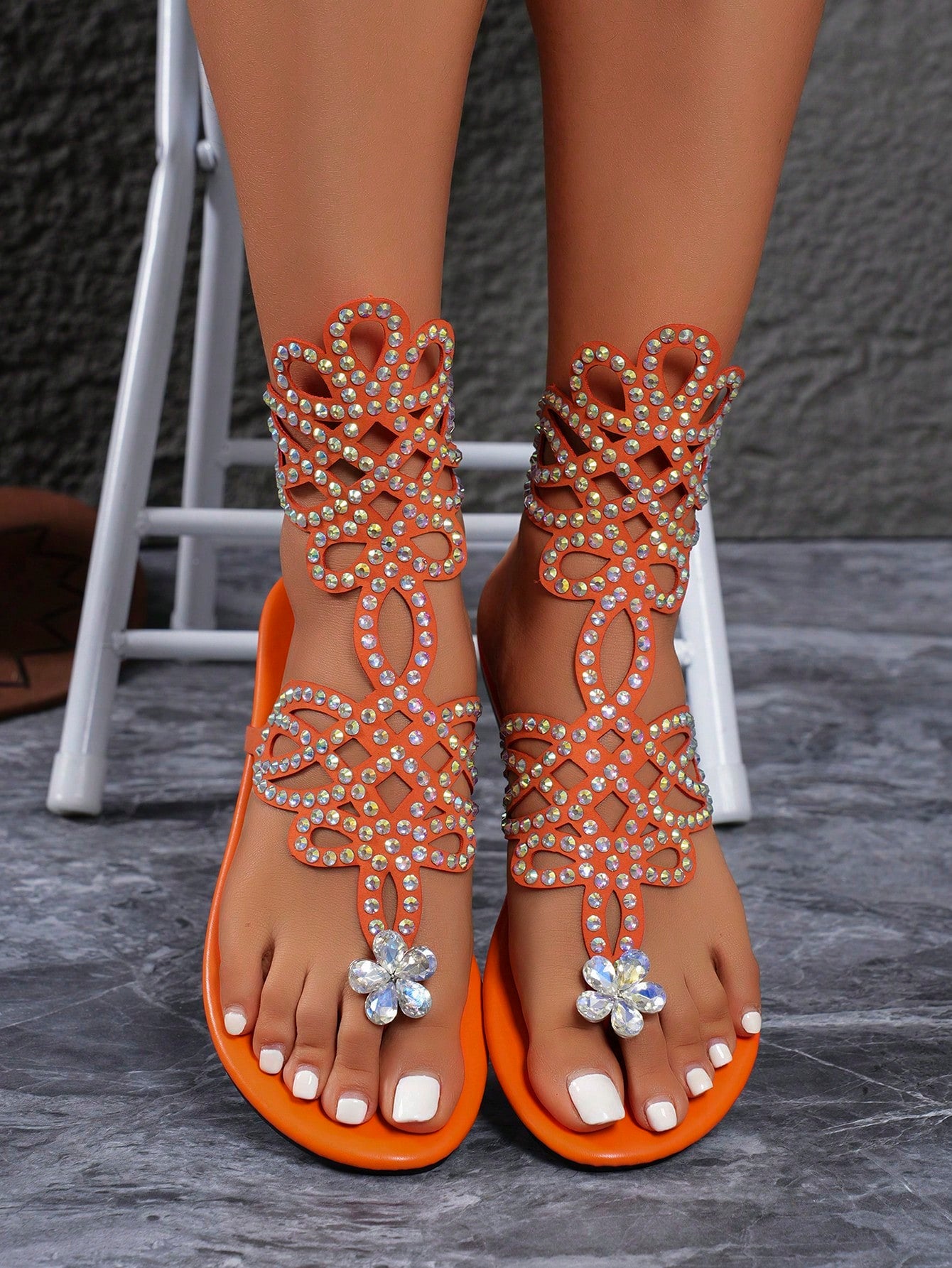 2024 New Cross-Border Trendy Rhinestone Beach Slipper, Sexy, Versatile, Comfortable Sandals, Roman Bohemian Style, Summer