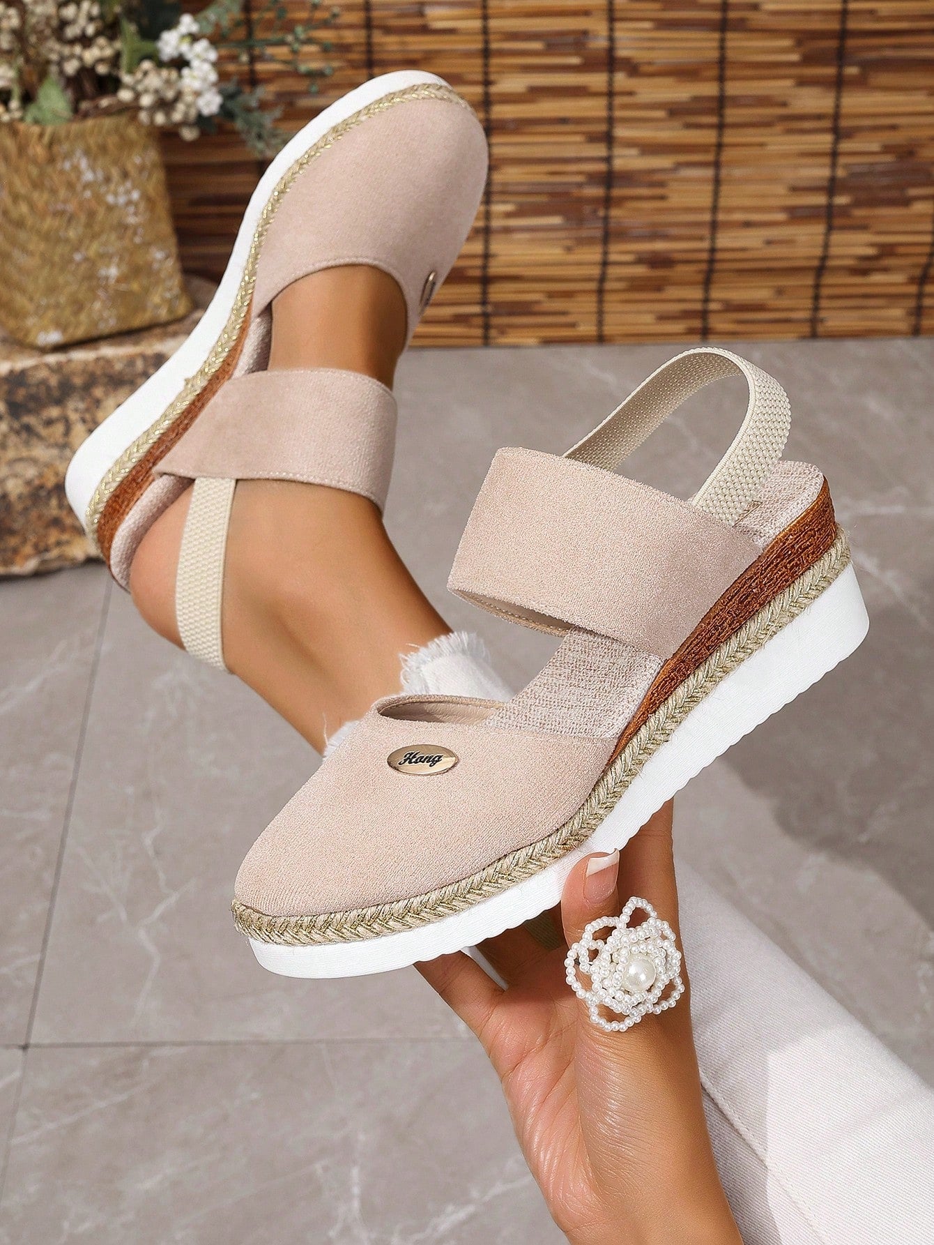 Platform Espadrille Sandals For Women Plus Size, Closed Toe Elastic Band Comfortable Wedges Sandals