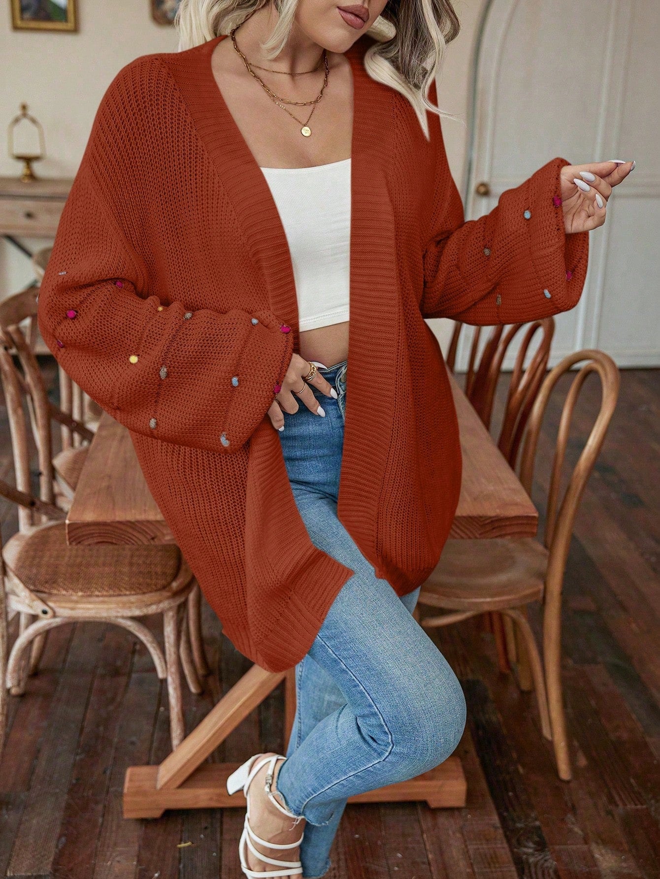 Plus Drop Shoulder Open Front Cardigan