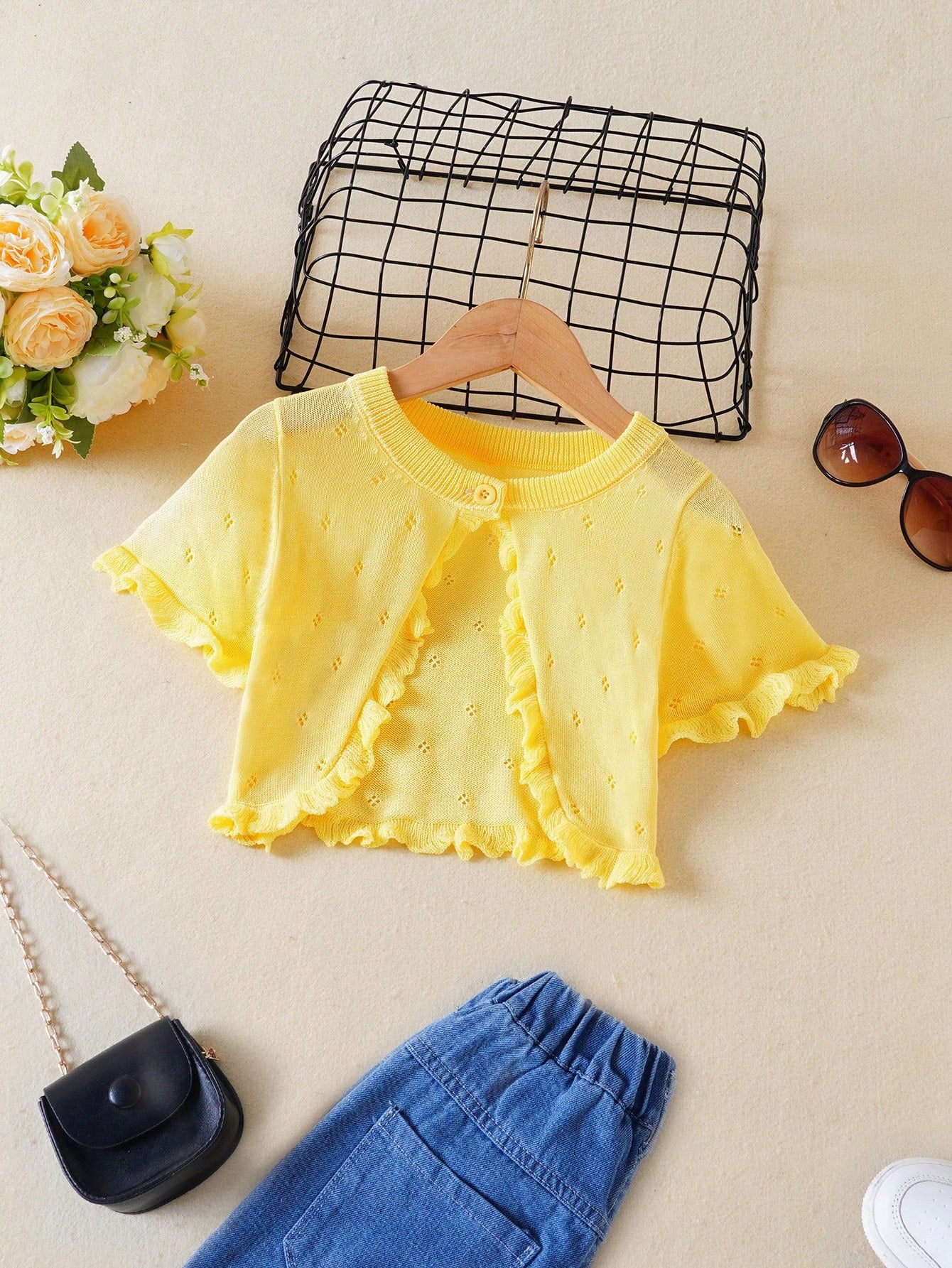 Young Girls Solid Color Simple Daily Short Sleeve Cardigan