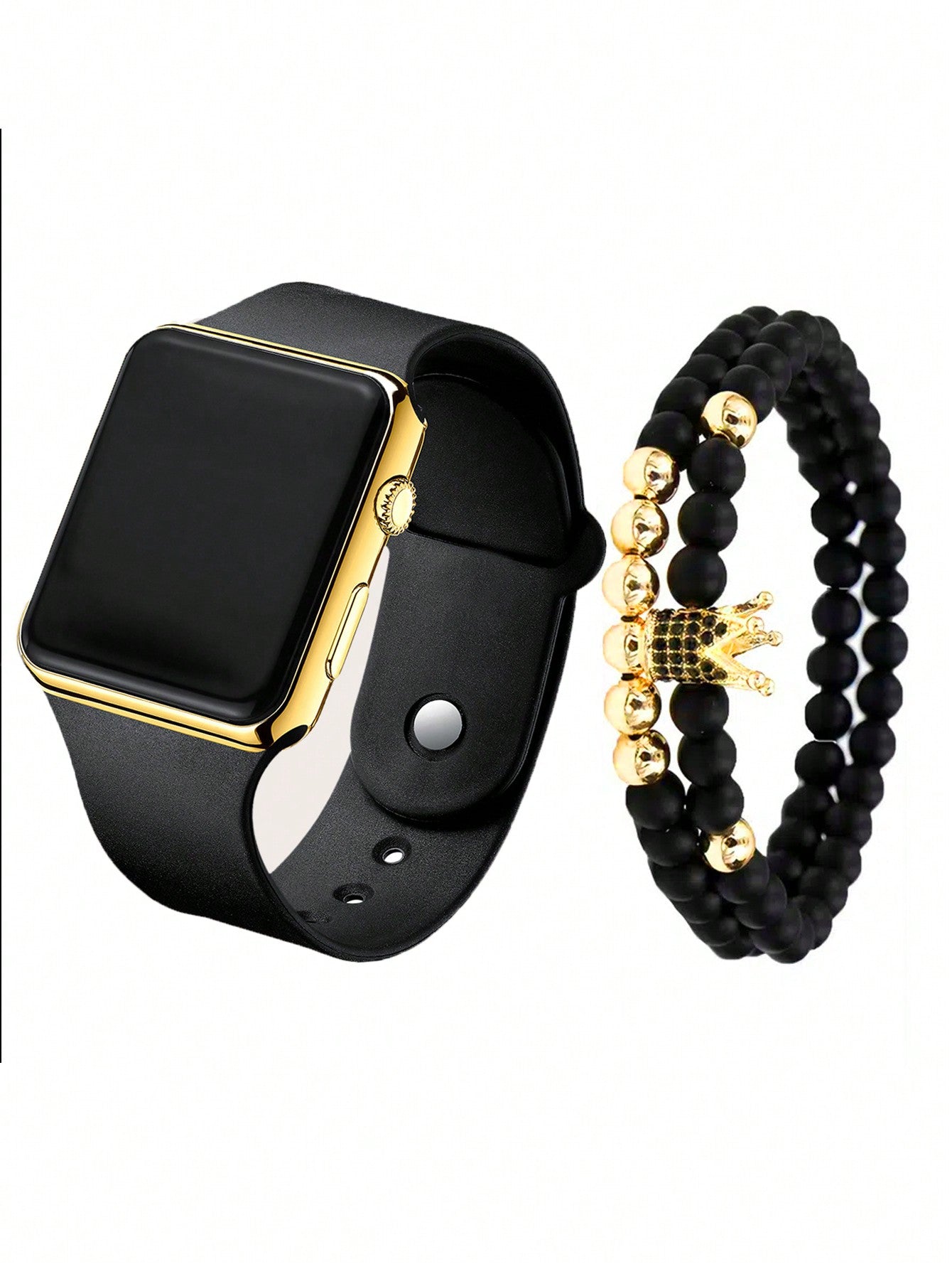 2pcs Casual Sports LED Digital Watch And Lion Shaped Bracelet Set