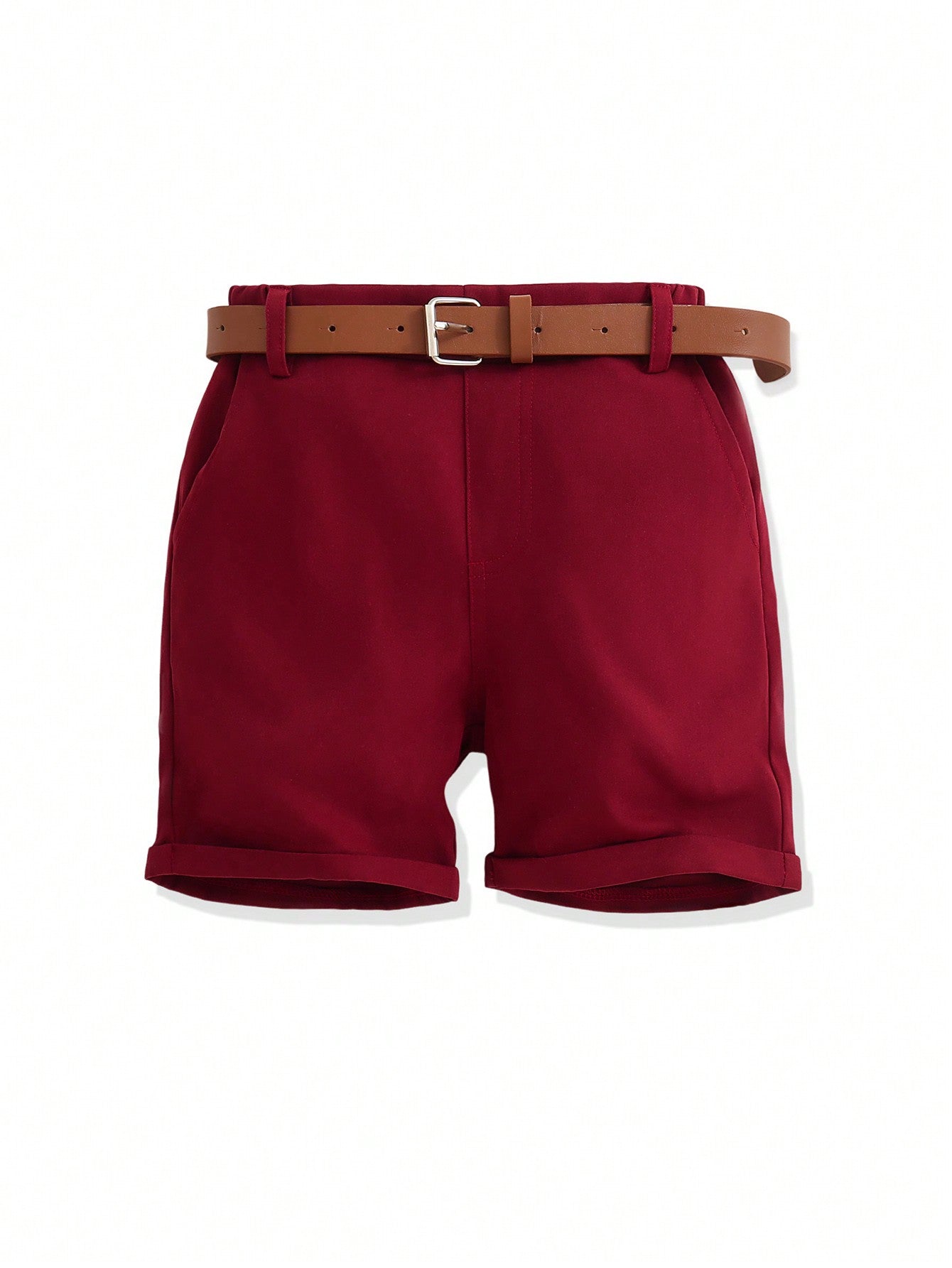 Young Boy Comfortable Woven Solid Color Belt Shorts, Spring/Summer