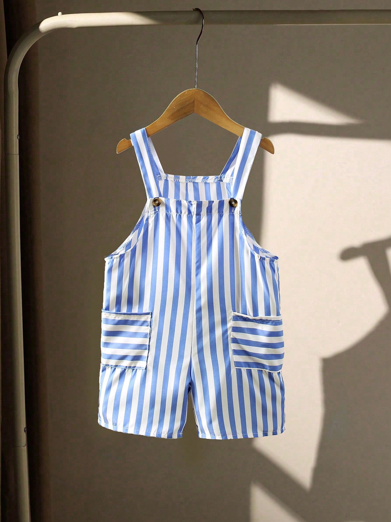 Young Boy Green Striped Short Romper With Hood And Matching Hat, Woven Summer Outfit