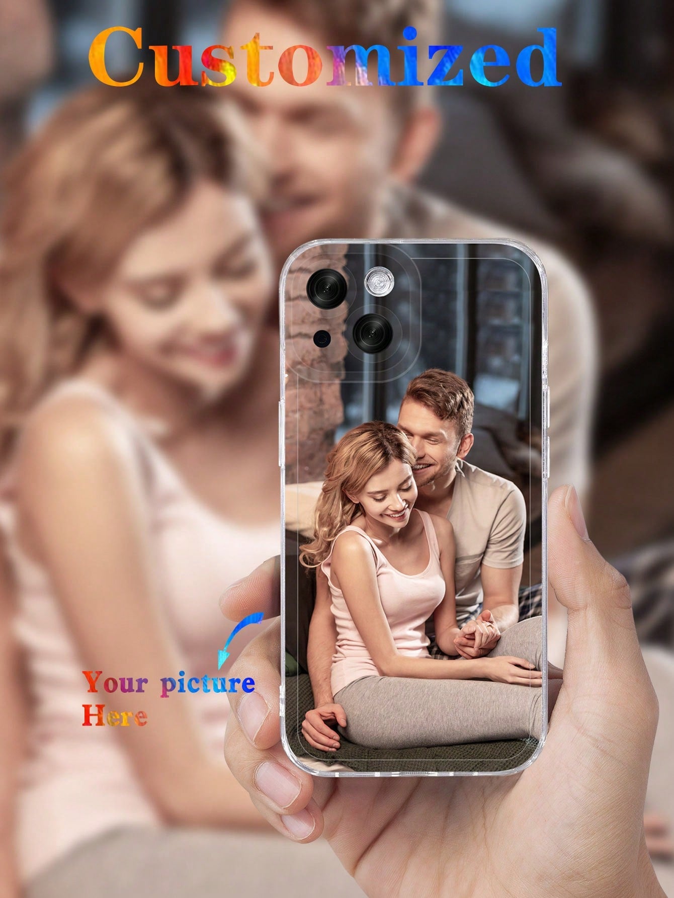 1pc Fashionable Personalized Black Soft Phone Case Customized With Various Life, Family, Scenery, Wedding Photos