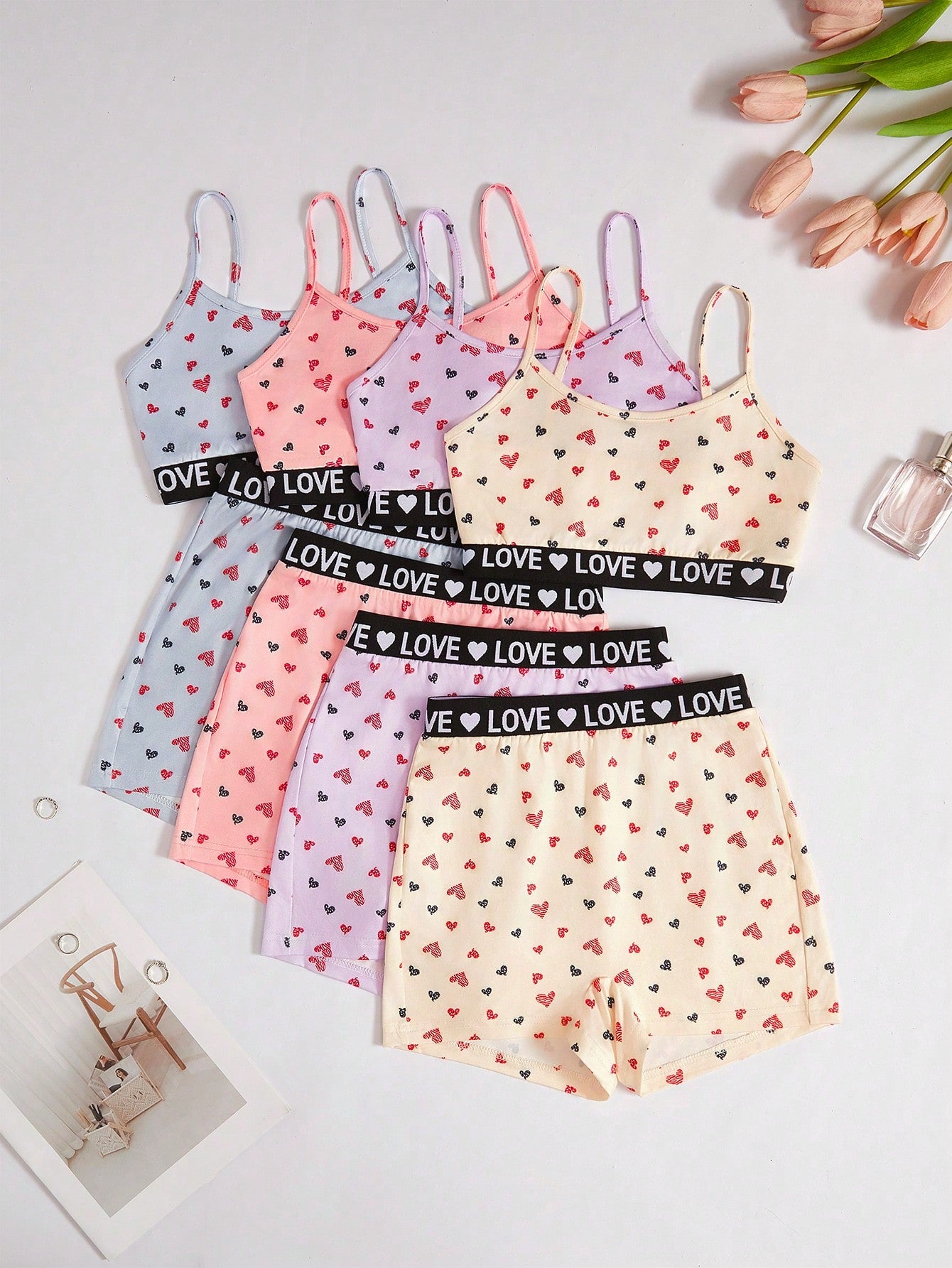 Tween Girl 8pcs/Set Heart Printed Elastic Waistband Underwear Set