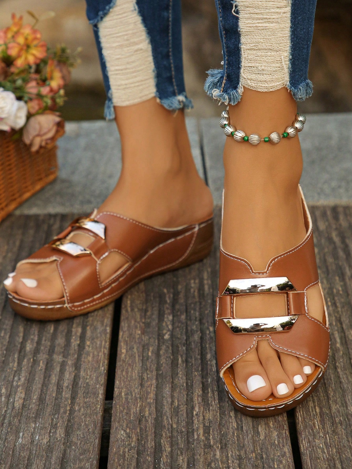 Cross-Border Large Size Women's Summer Orange Roman Sandals With Buckle Closure & Wedge Heel, Everyday Outdoor Wear, Comfortable And Versatile, Sizes 36-45