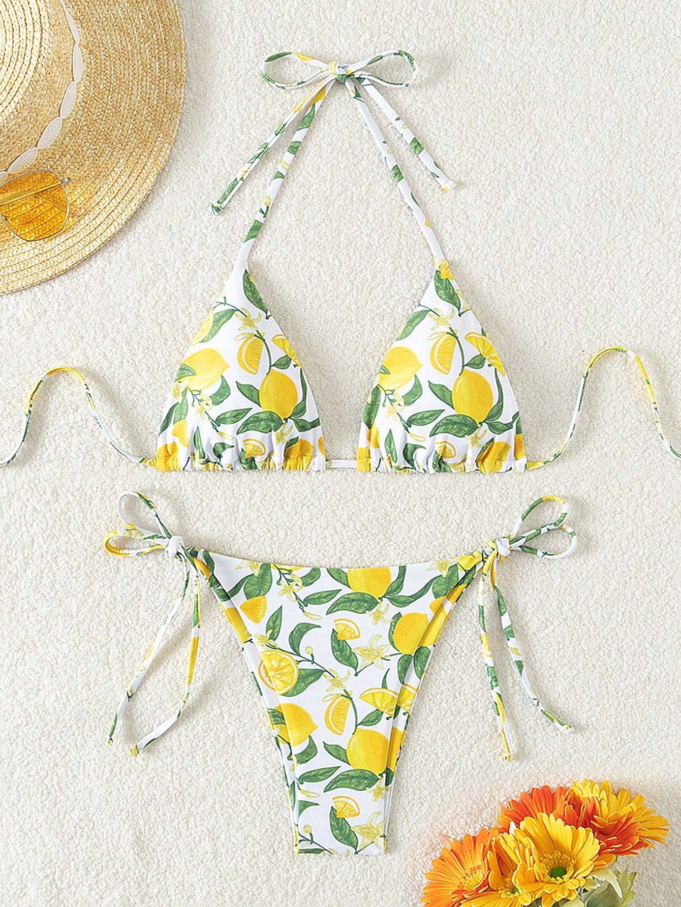 Swim Women's Summer Beachwear Fruit Printed Halter Neck Tie Sexy Bikini Set, Two Pieces Bikini Set