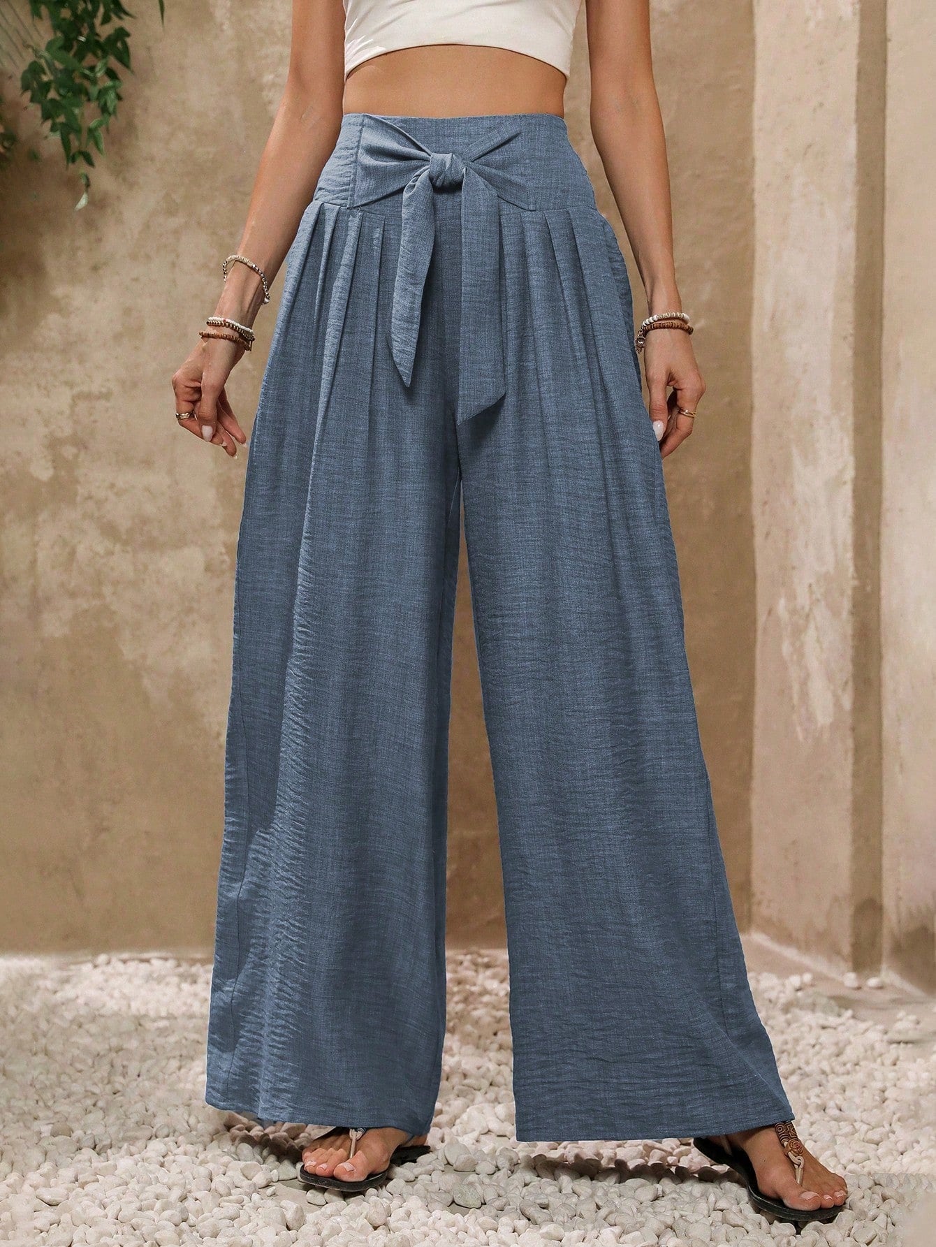 Women's Fashion Wide-Leg Pants With Bow Detail