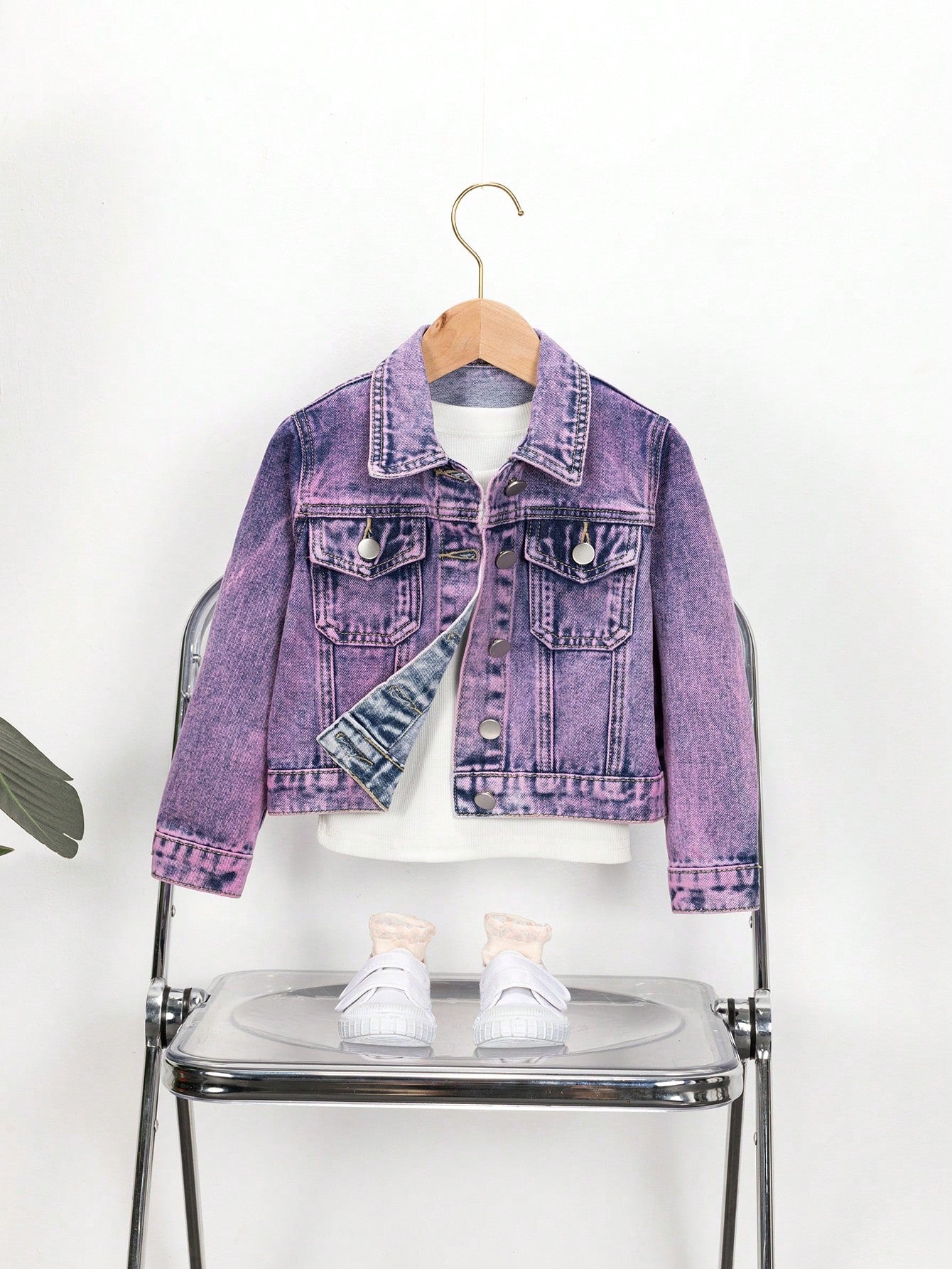 Streecool Kids Girls' Fashionable Purple Casual Distressed Denim Jacket, All-Match Style