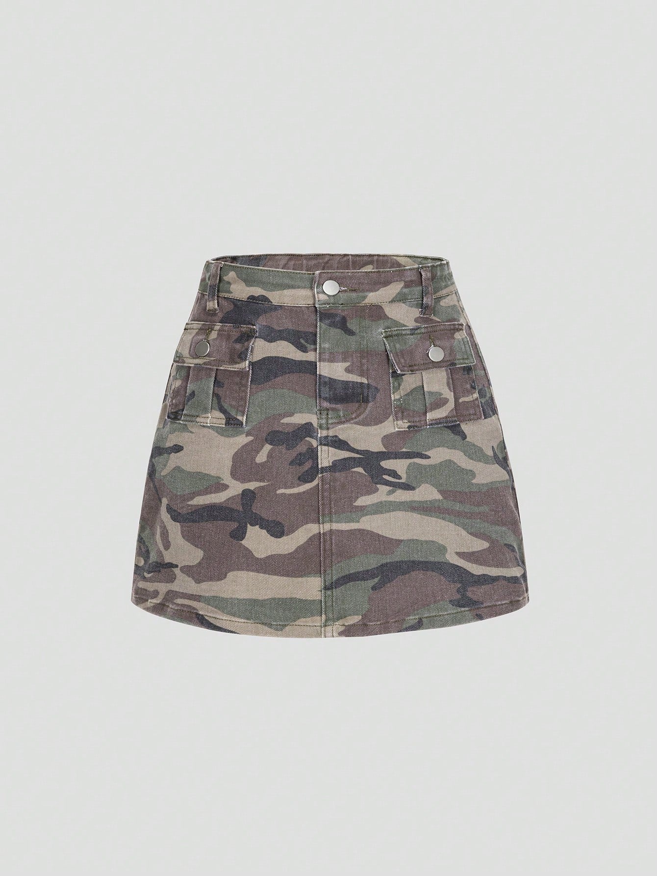 Tween Girl Y2K Style Camouflage Print Denim Skirt With Slit Pencil Design