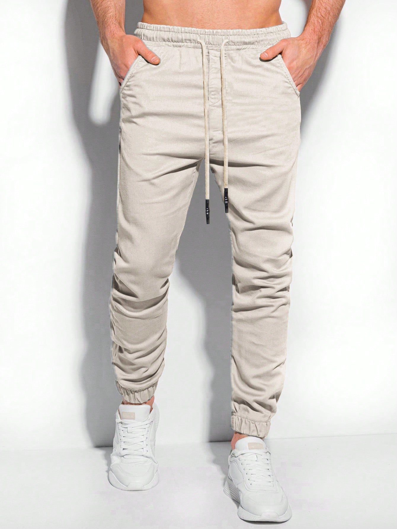 Men Drawstring Waist Slant Pocket Pants