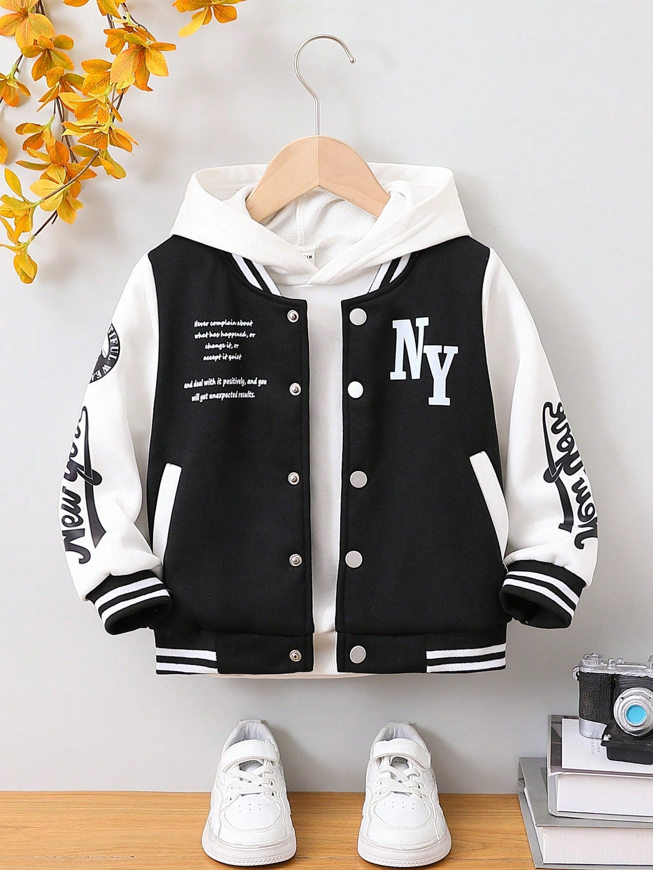 Young Boys' Color Block Simple Printed Long Sleeve Jacket