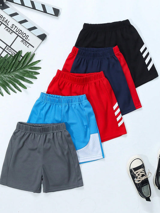 Kids Young Boy Casual Sporty College Street Style Mesh Patchwork Shorts, 4pcs/Set GrayandNavy BlueandSky BlueandBlack Sports Shorts Suitable For Everyday Wear, Travel, Exercise, Spring And Summer Seasons