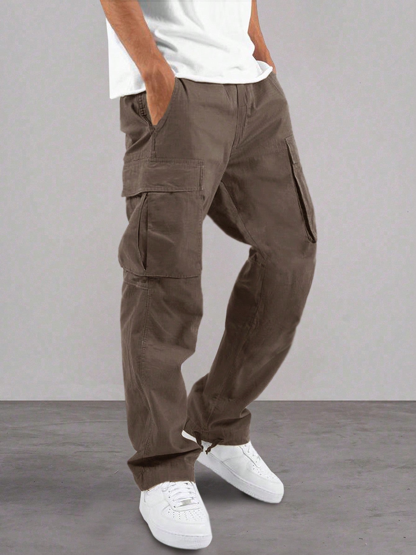 Men Flap Pocket Drawstring Waist Pants