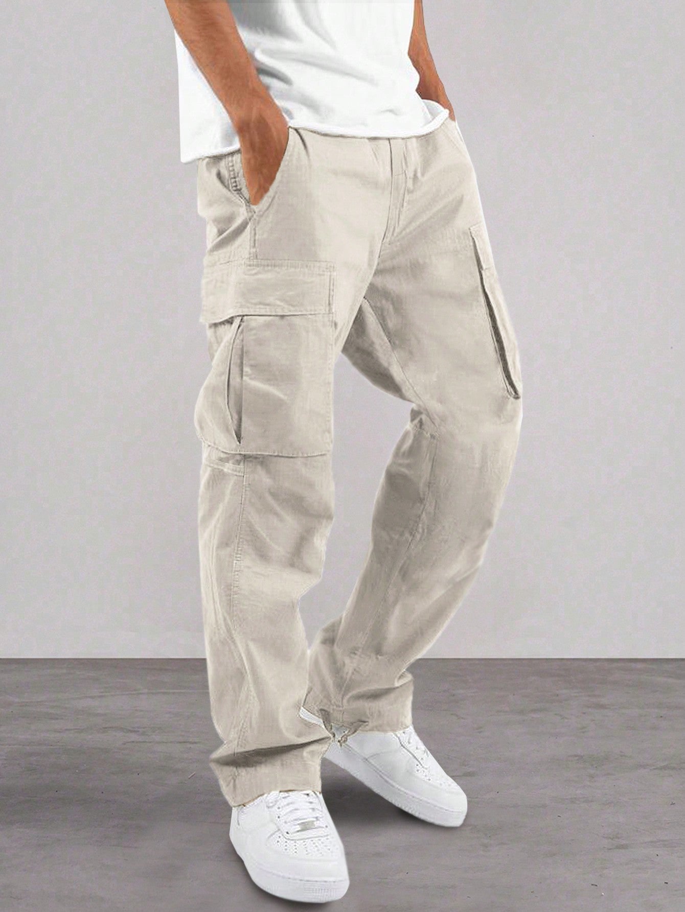 Men Flap Pocket Drawstring Waist Pants