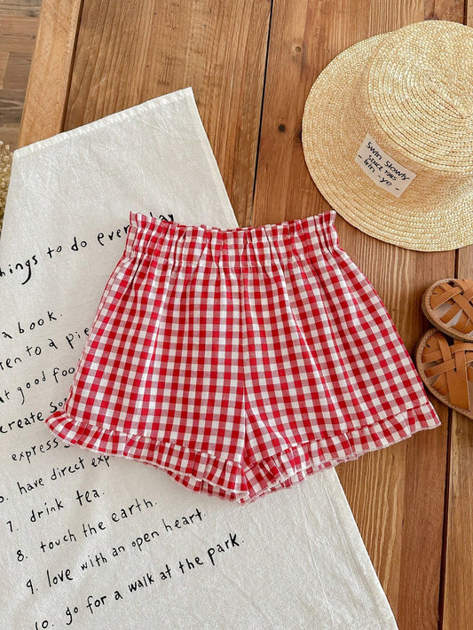 Young Girl's Loose Fit Casual Plaid Woven Shorts