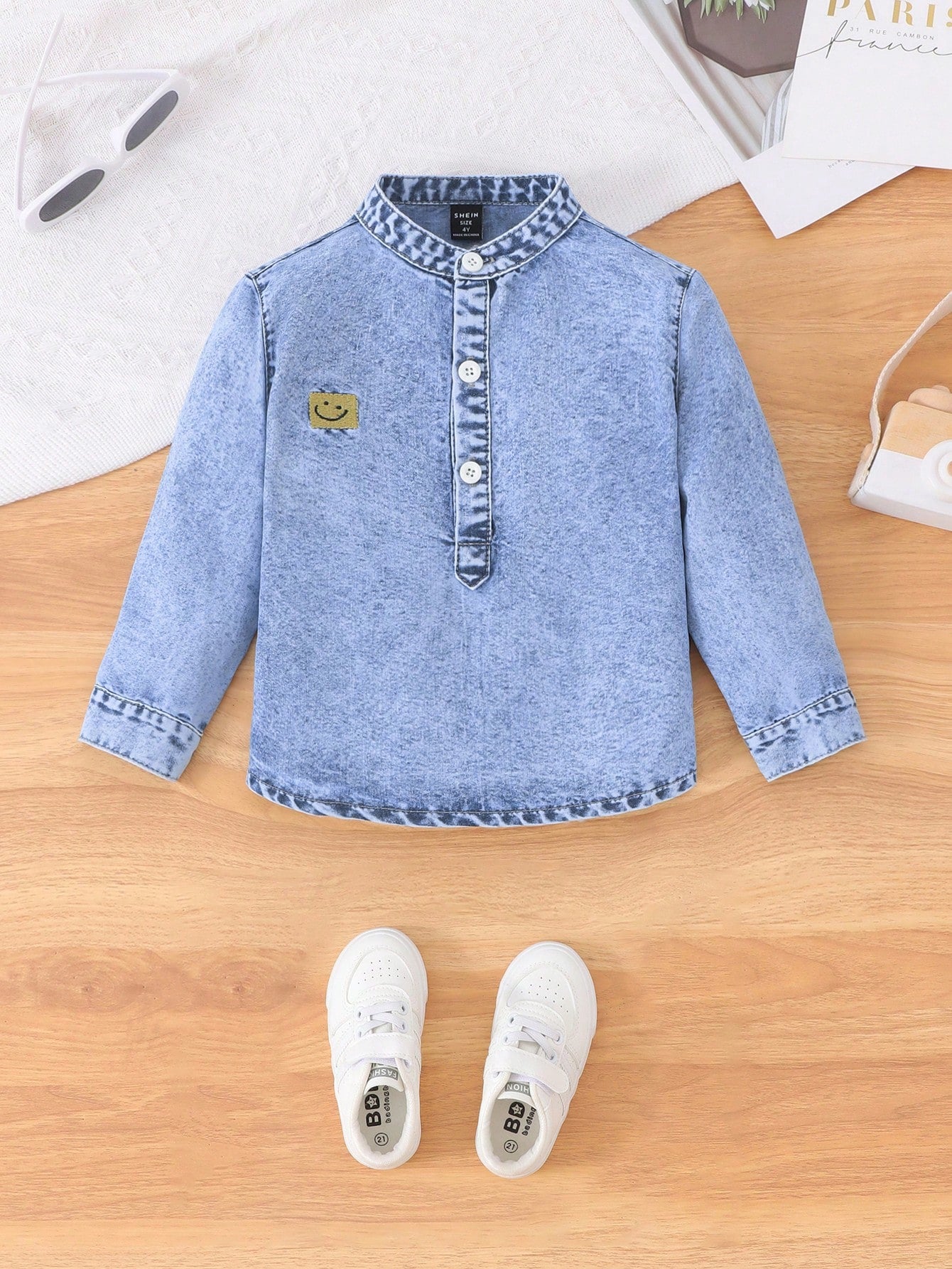 Young Boys Embroidered Decorated Minimalist Daily Denim Top