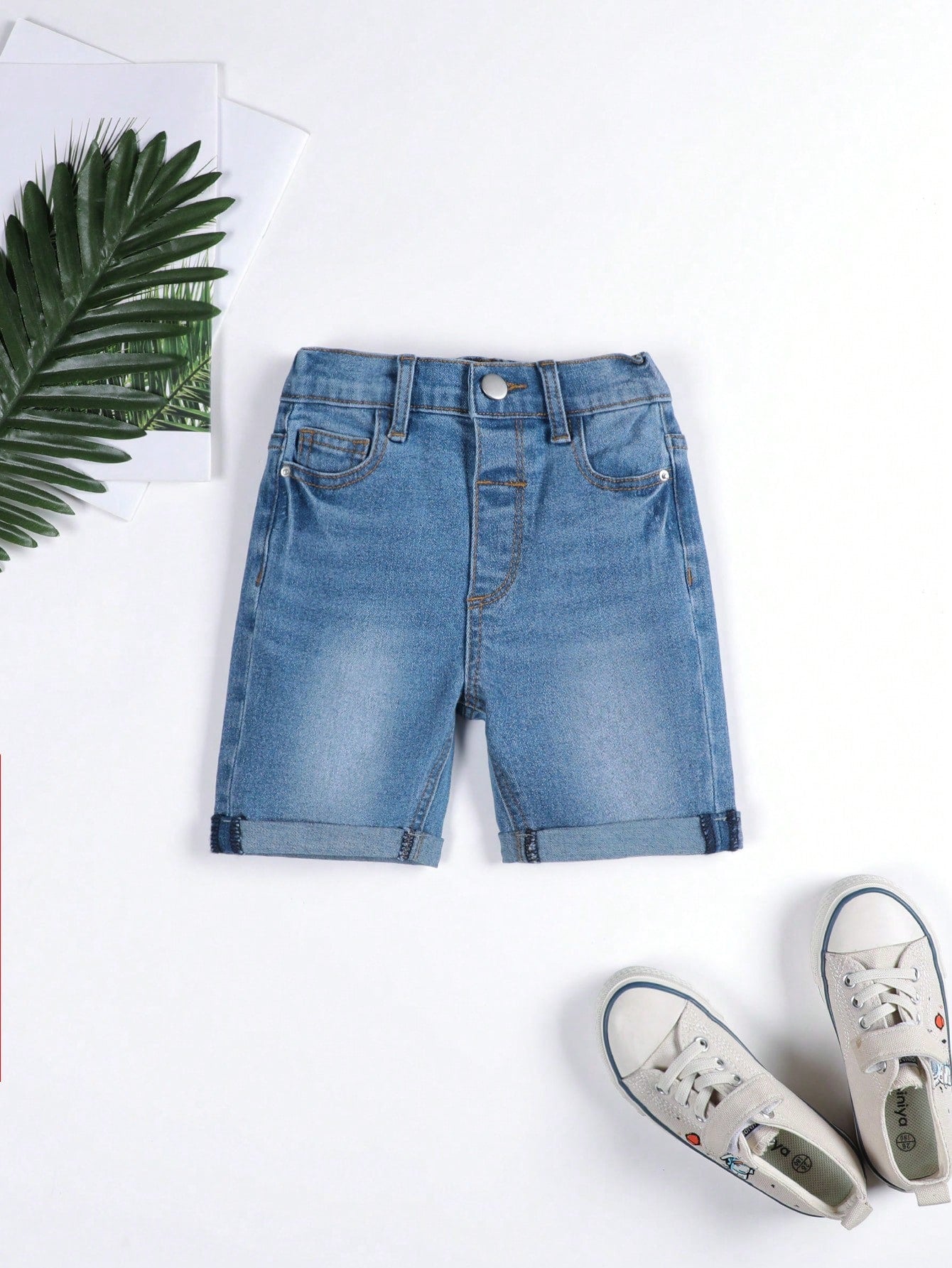 Young Boy Washed Roll Up Hem Denim Shorts