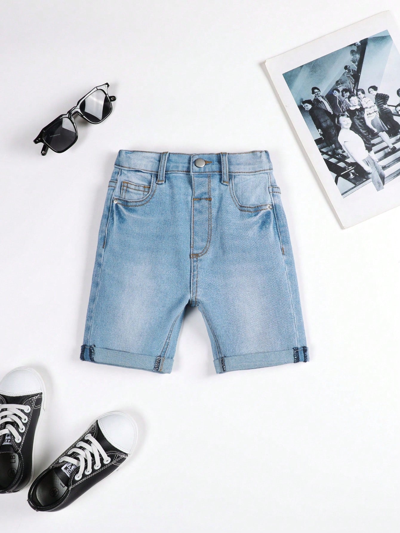 Young Boy Casual Personality Summer Outdoor Stretch Denim Shorts