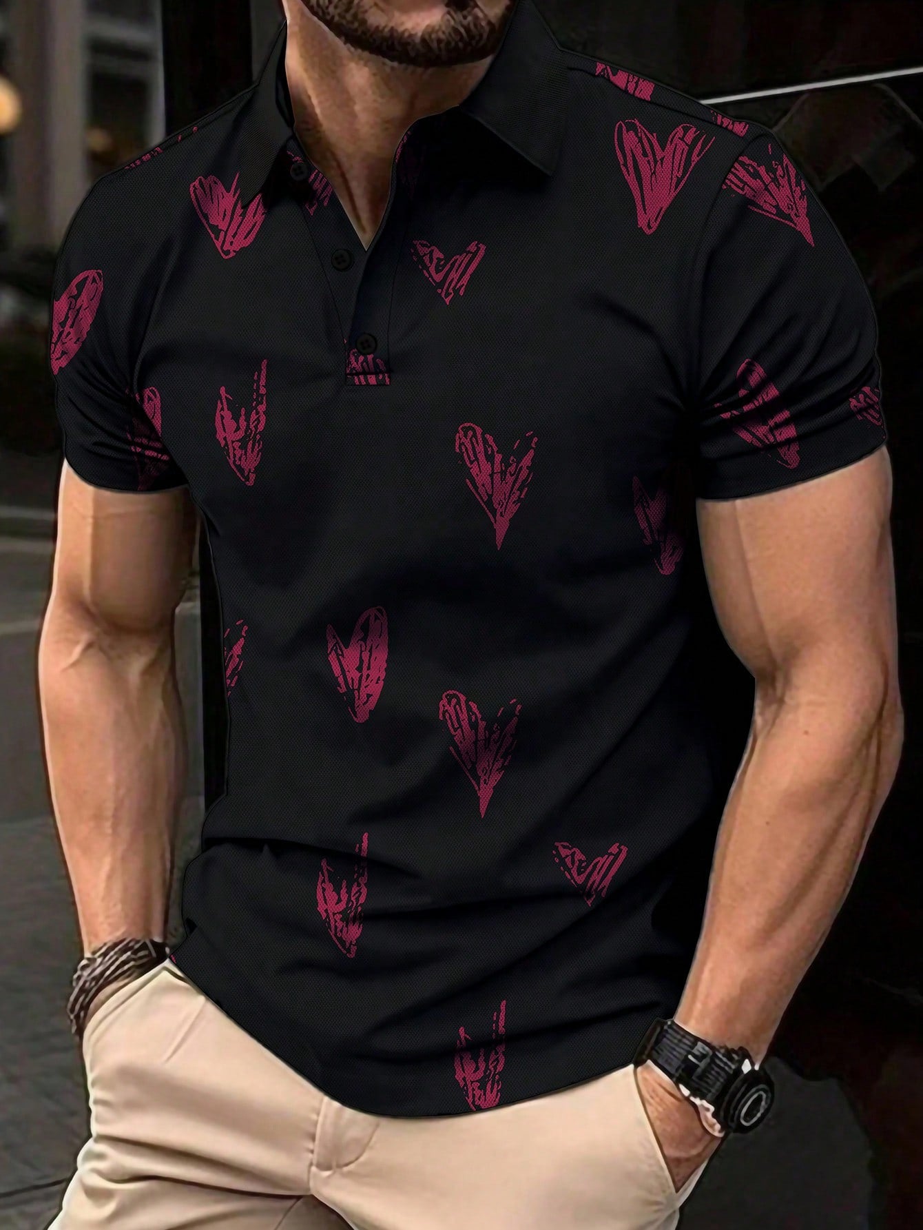 Men's Summer Pattern Print Short Sleeve Casual Polo Shirt For Commute And Leisure