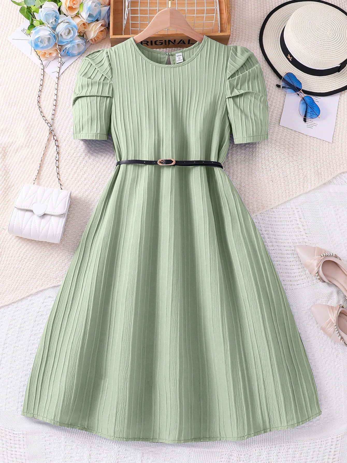 Solid Color Simple Daily Short Sleeve Dress For Tween Girls