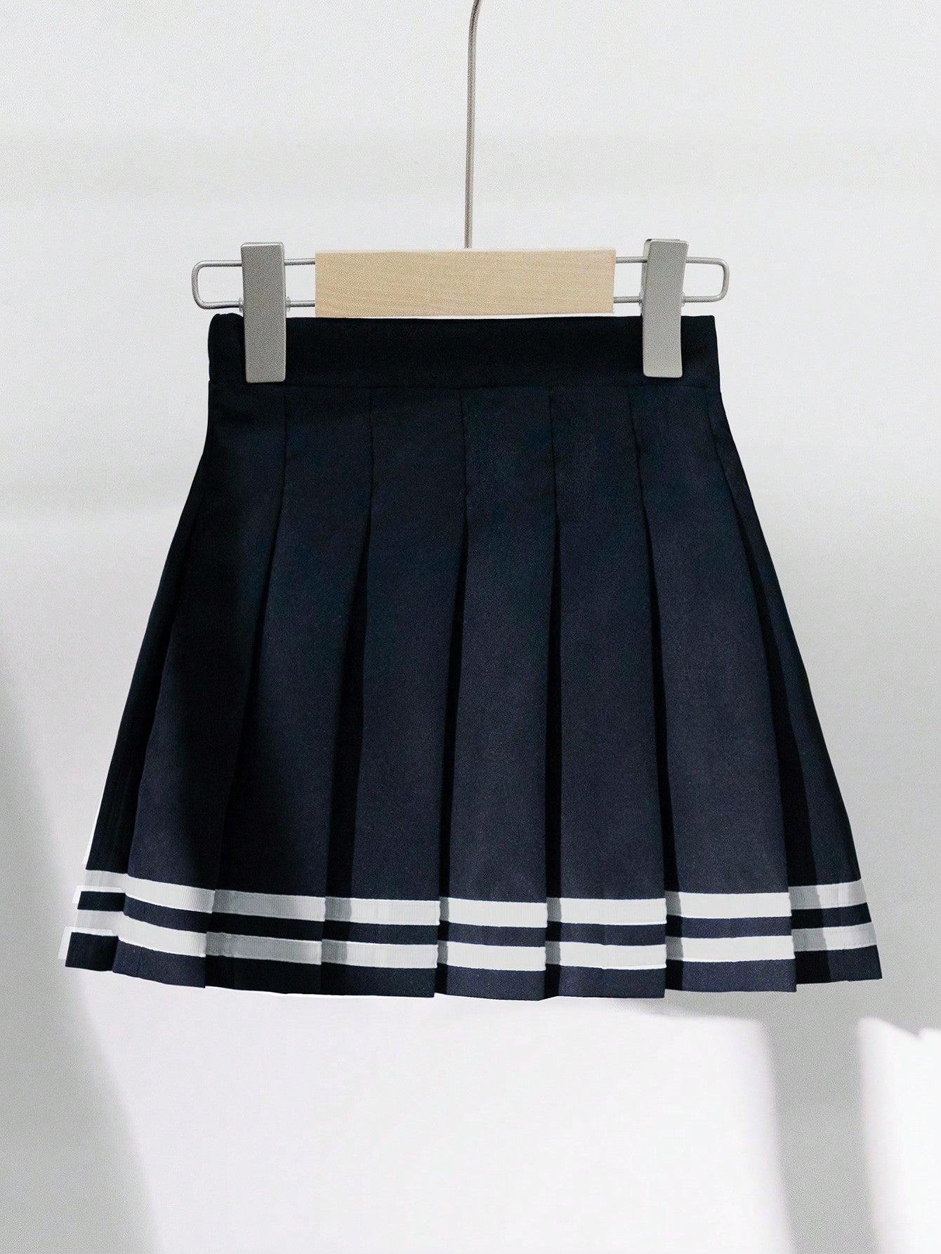 Young Girls' Royal Blue Pleated Skirt With Woven Belt And Decorative Edge