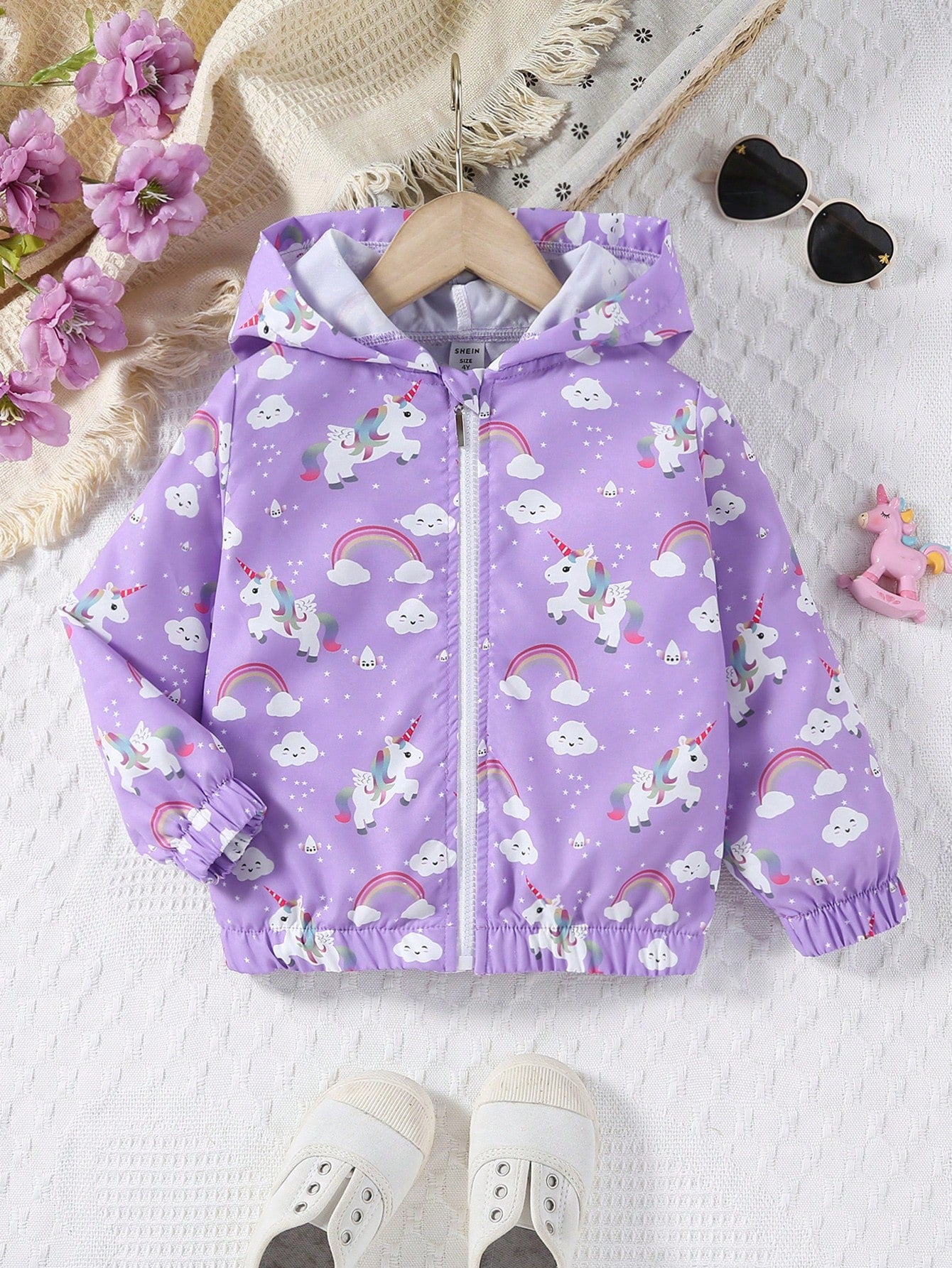 Young Girl Rainbow Unicorn Fun Pattern Pink Jacket