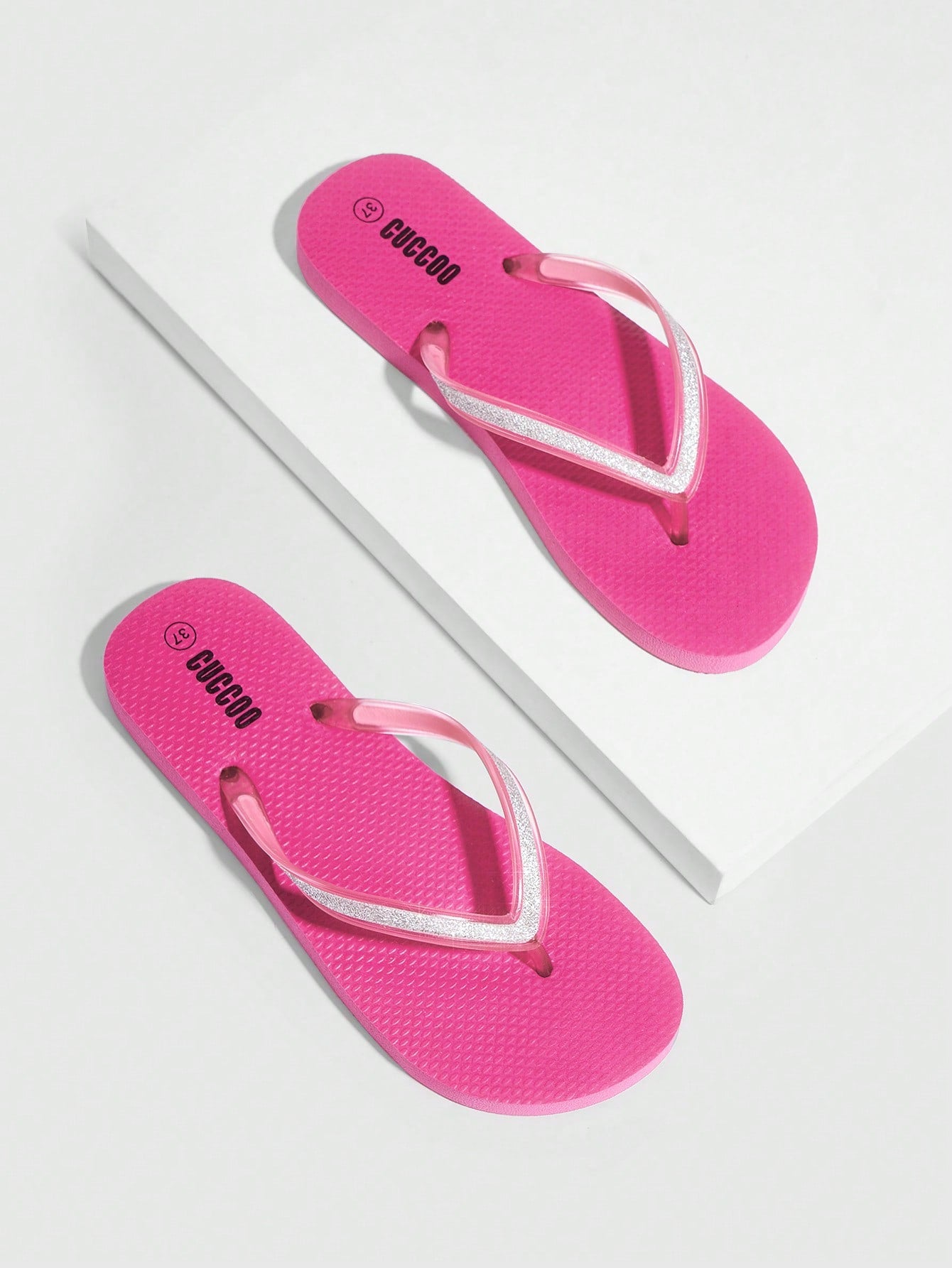 Woman Shoes Glitter Detail Toe Post Lightweight Fashion Pink PVC Flip Flops For Summer Vacation Shoes Summer Sale Back To School Shoes College Student Shoes